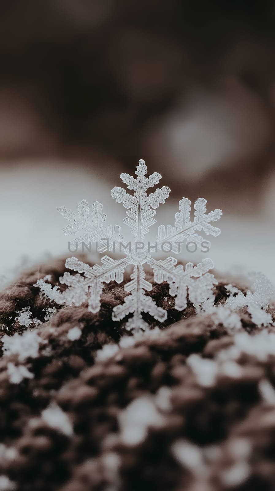 A beautifully intricate snowflake rests on a branch, highlighting its unique crystalline structure.