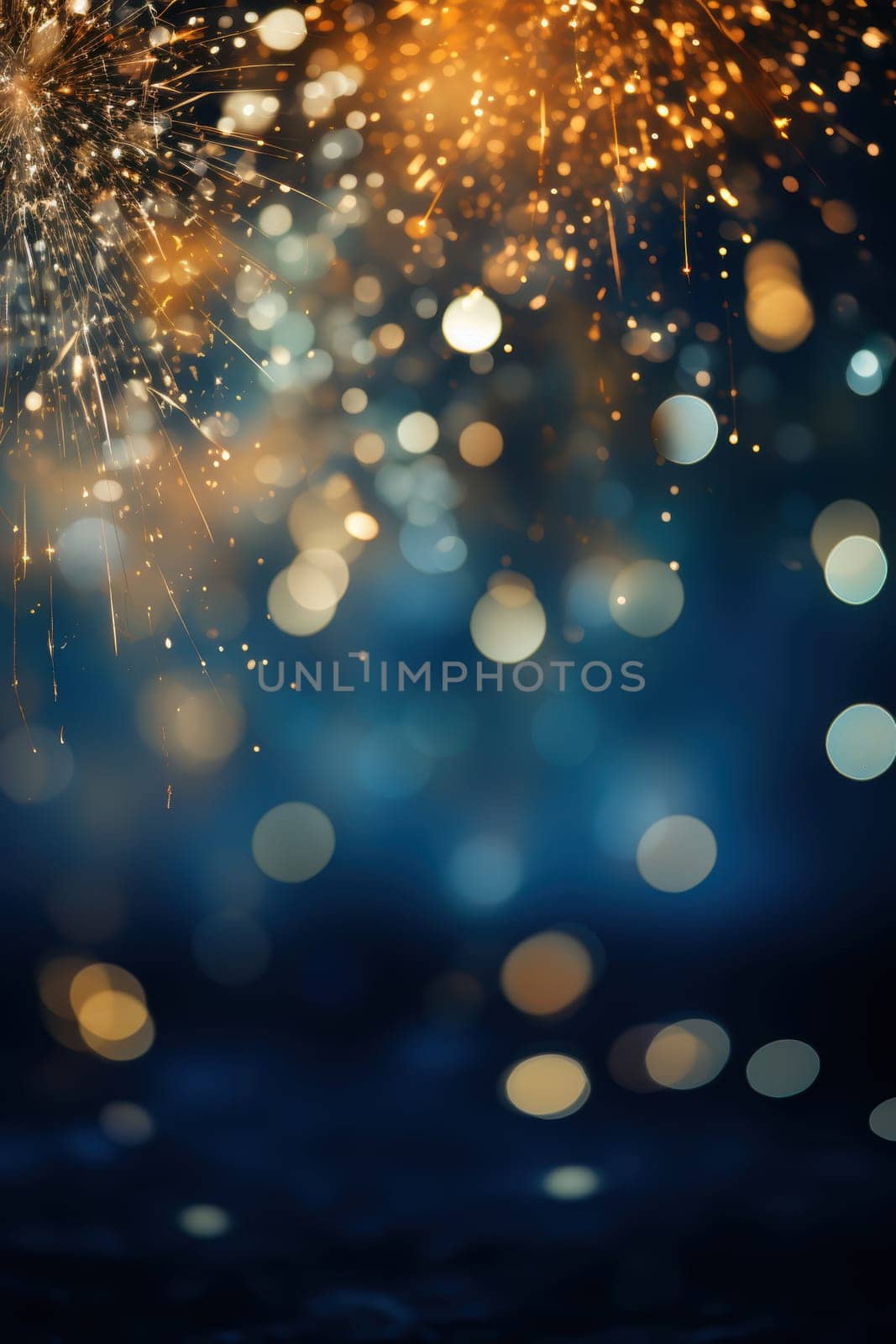 Blue and gold Abstract background and bokeh on New Year's Eve. AI generative.