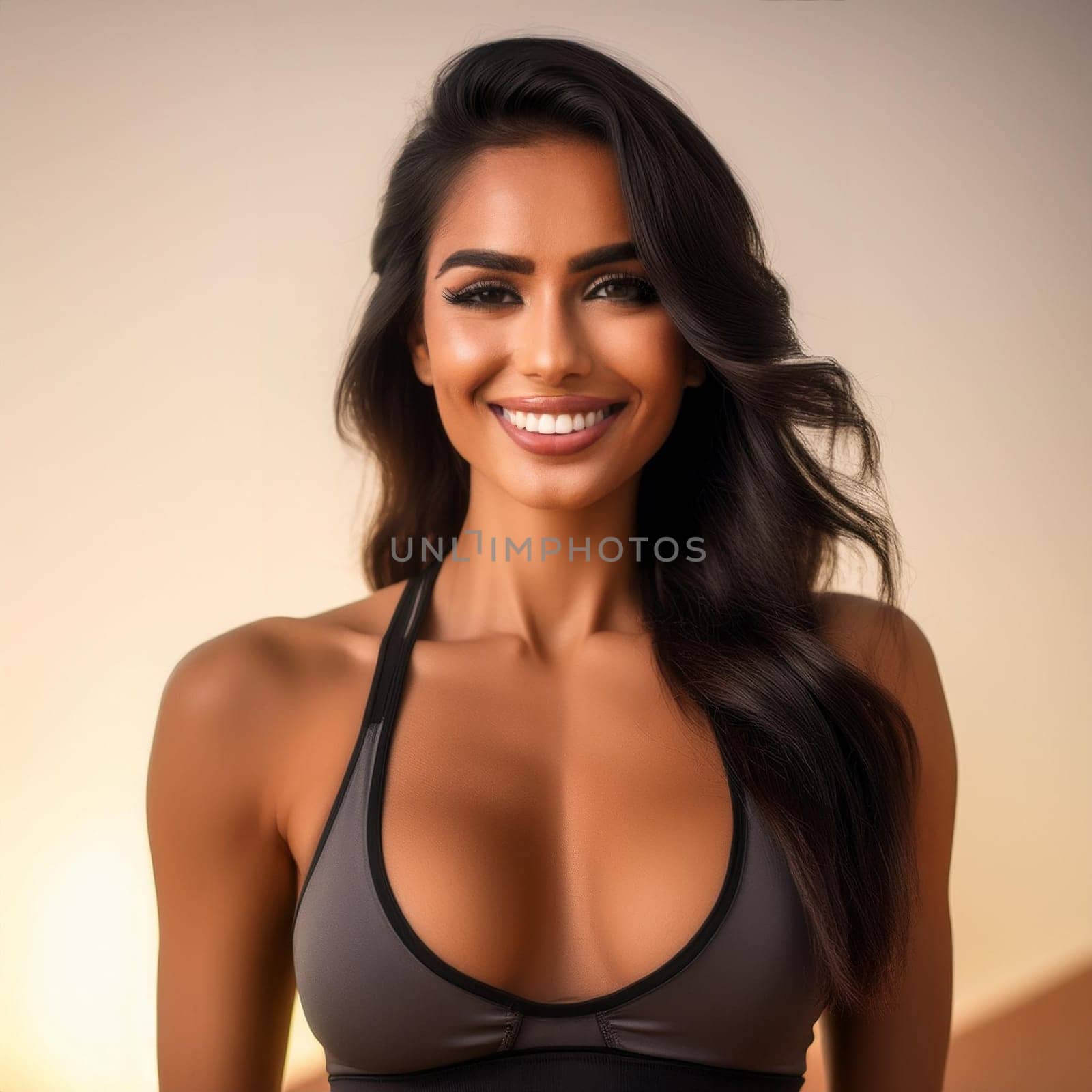 pretty young fit woman smiling, AI generated image