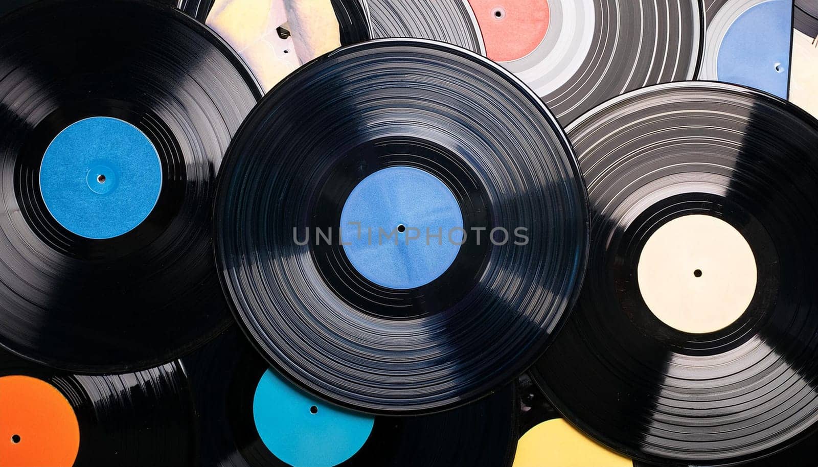 vinyl records backdrop full frame, AI generated image