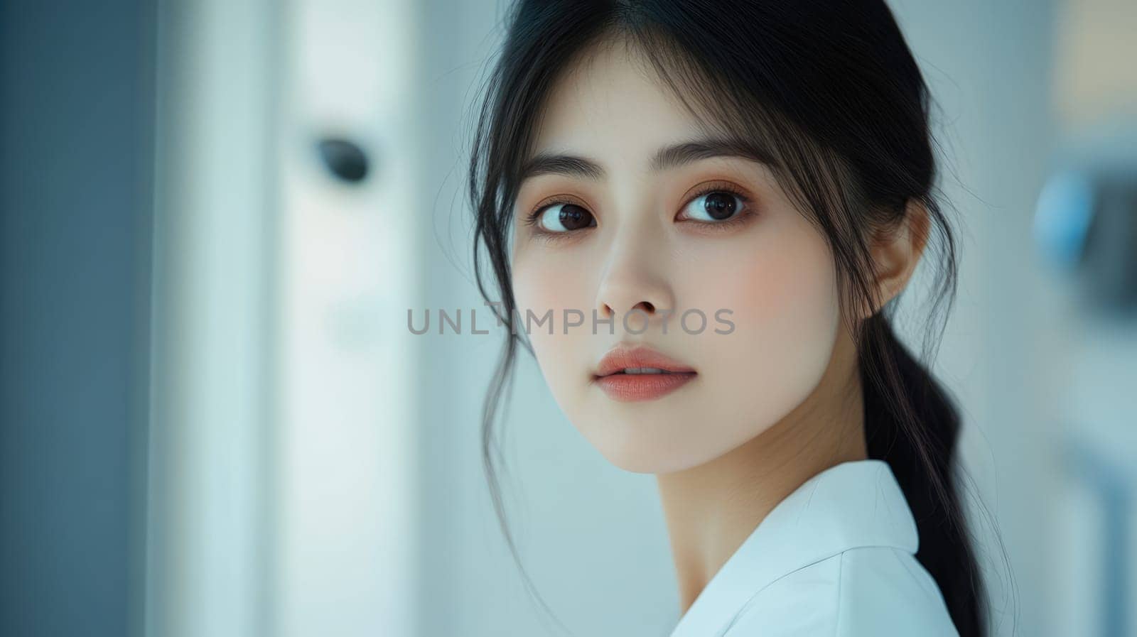 Beautiful young Asian female doctor wearing white lab coat in hospital. Medical professional nurse at work. Healthcare and medicine concept.