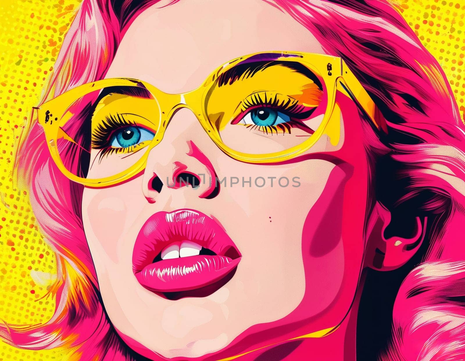 Vibrant Pop Art Portrait With Yellow Glasses - Generative Art