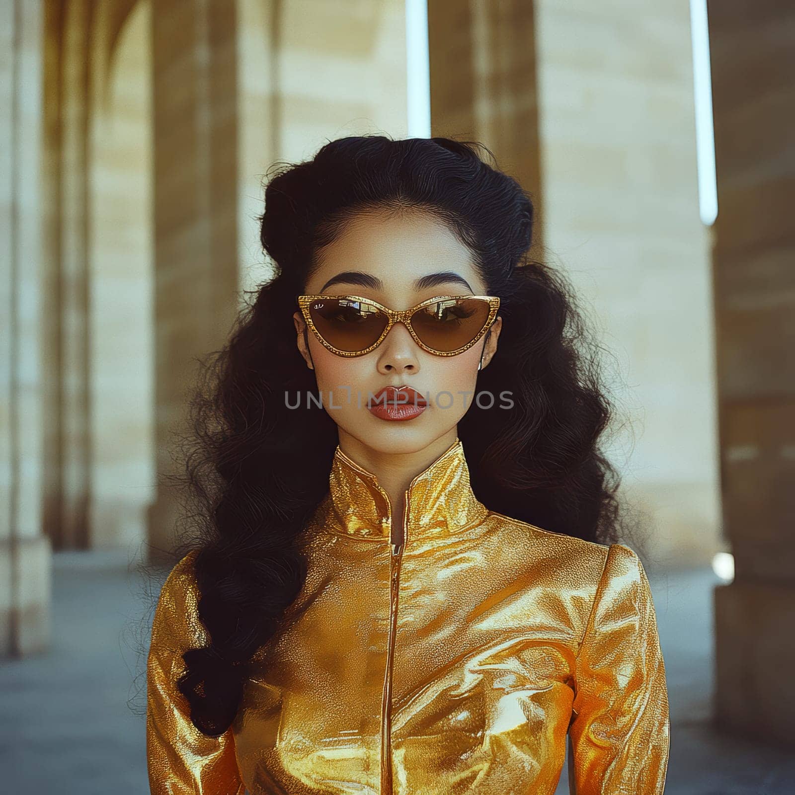 Photographs of women styled in the 1940s-50s taken on the streets of American cities. AI generative.