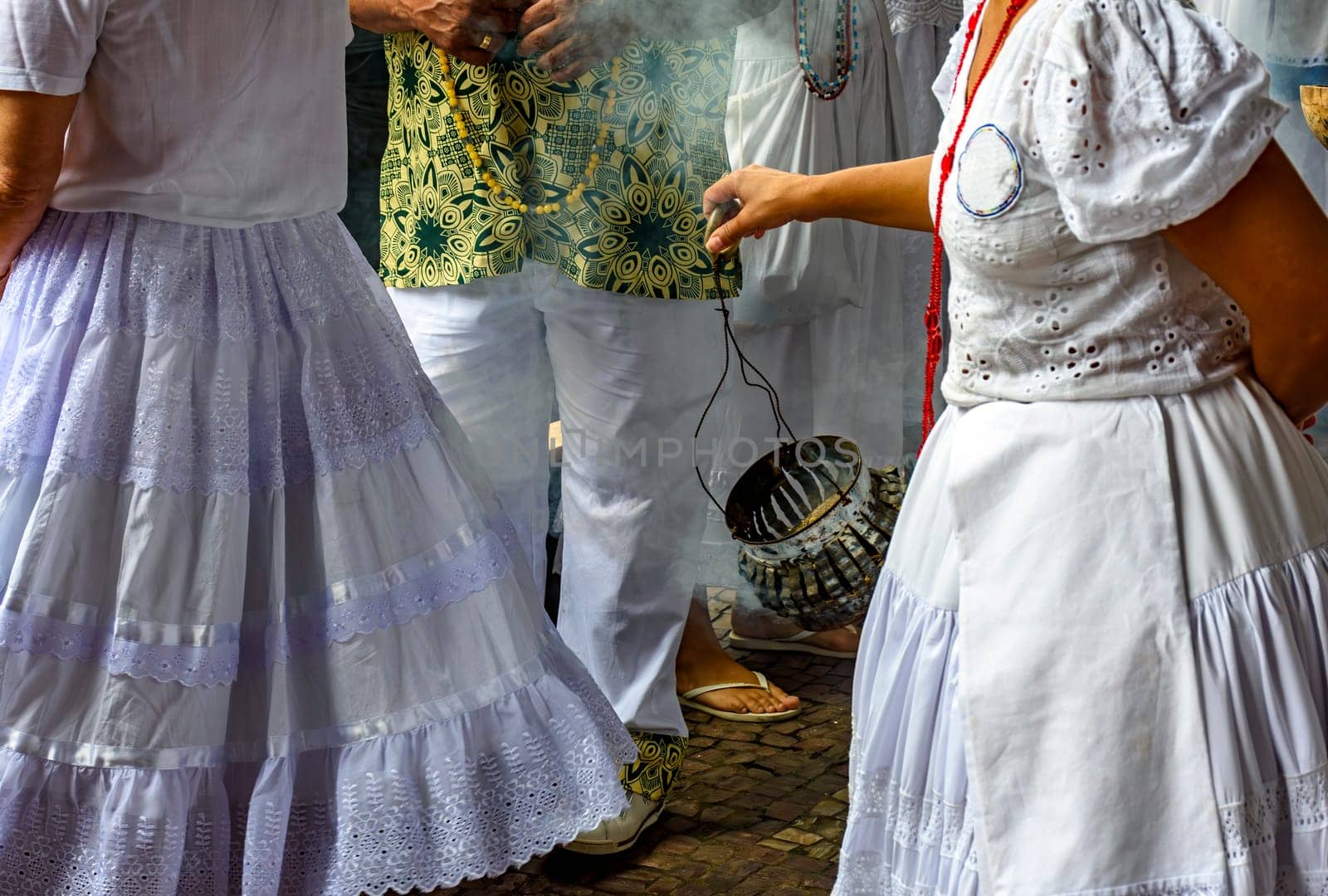 Smoking with burning herbs for spiritual cleansing of people and the common place in Umbanda and Candomble ceremonies in Brazil