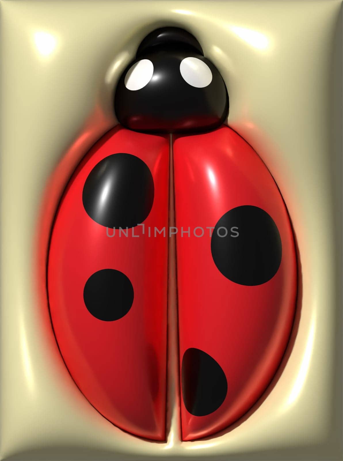 Ladybug on beige background, 3D rendering illustration
