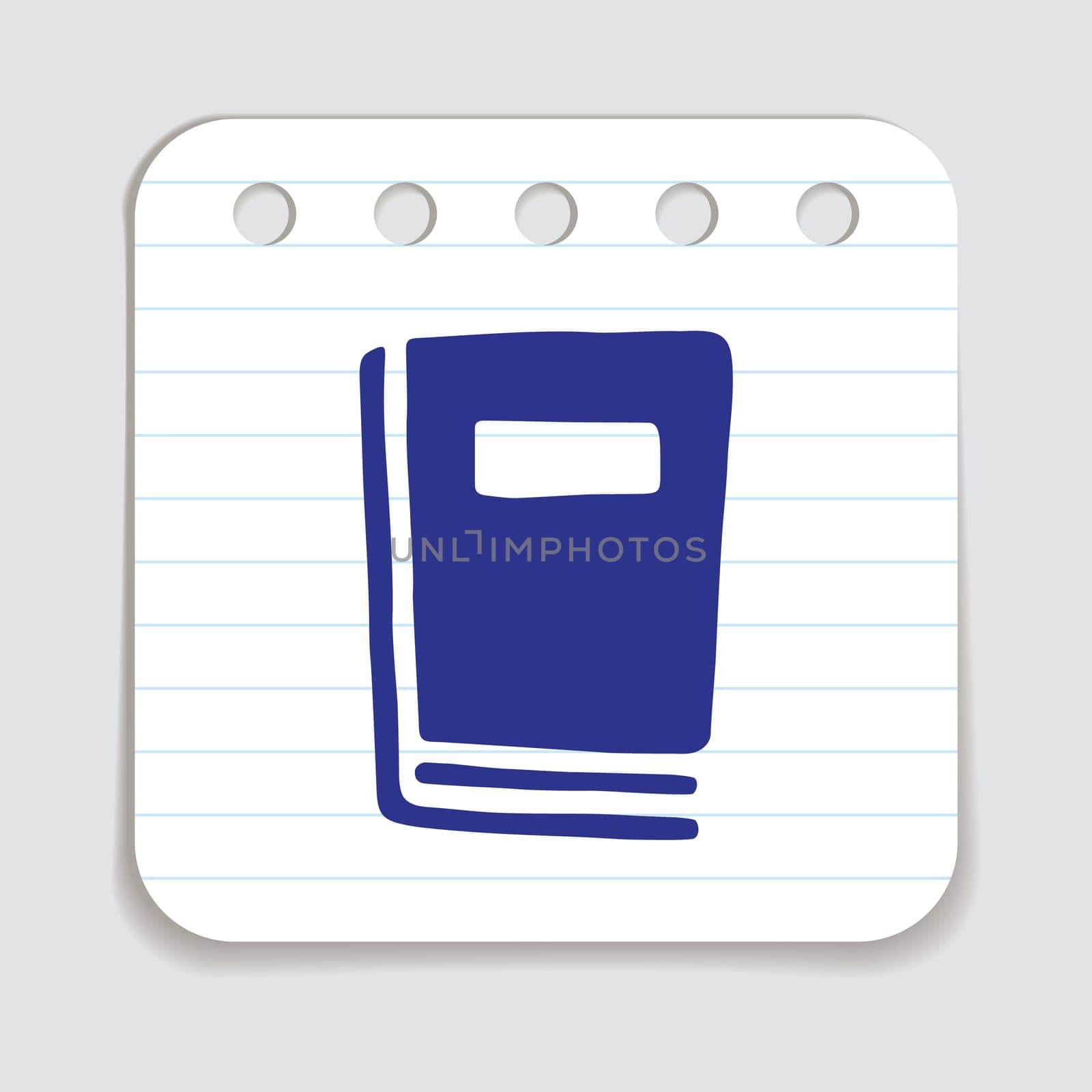 Doodle book icon with bookmark handdrawn with blue pen on a notepaper. Knowledge and education symbol painted in grunge style. Vector illustration isolated on white background