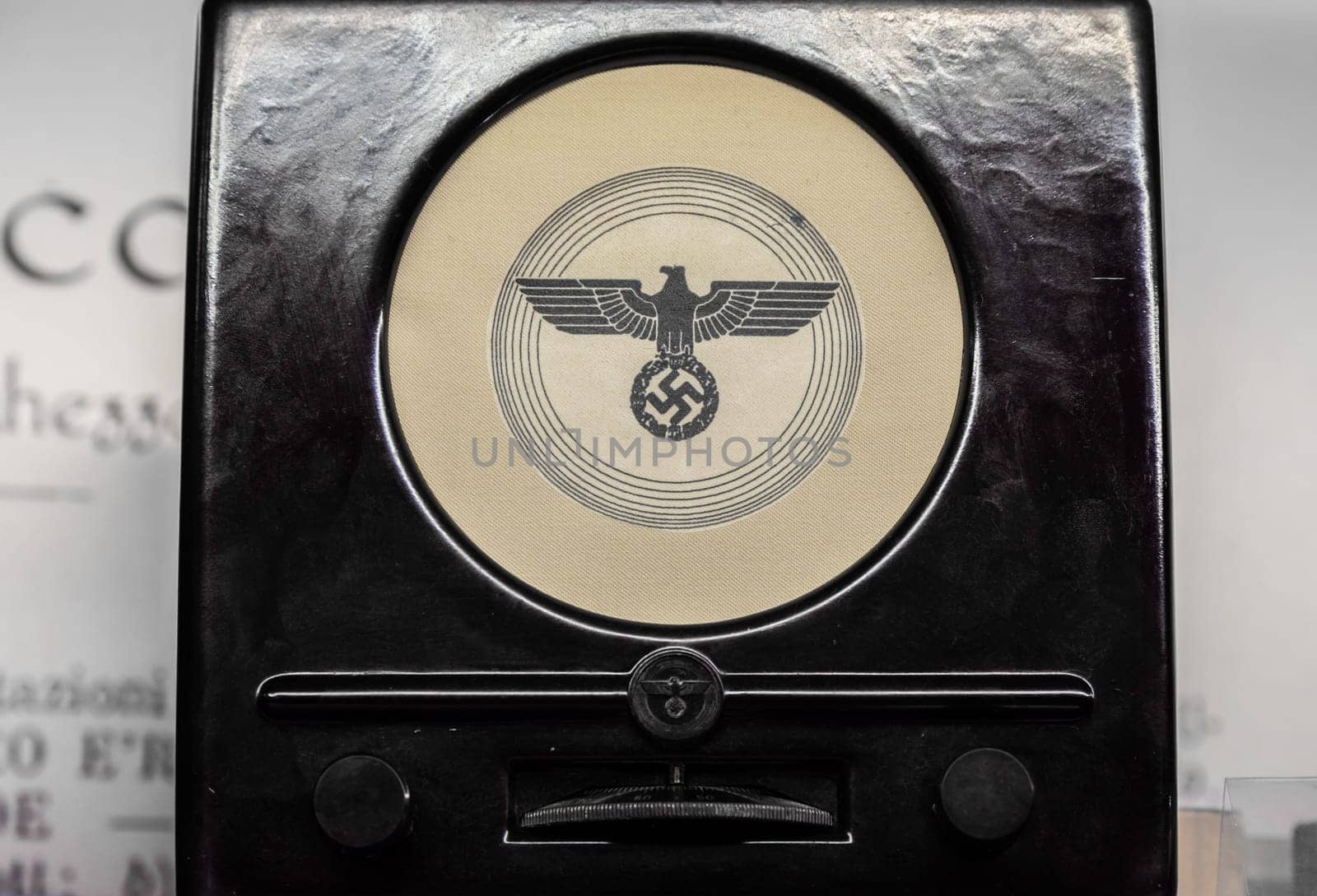 Turin, Italy - 30 April 2024. Museum of Radio and Television. Radio receiver medium waves used during the Nazist regime