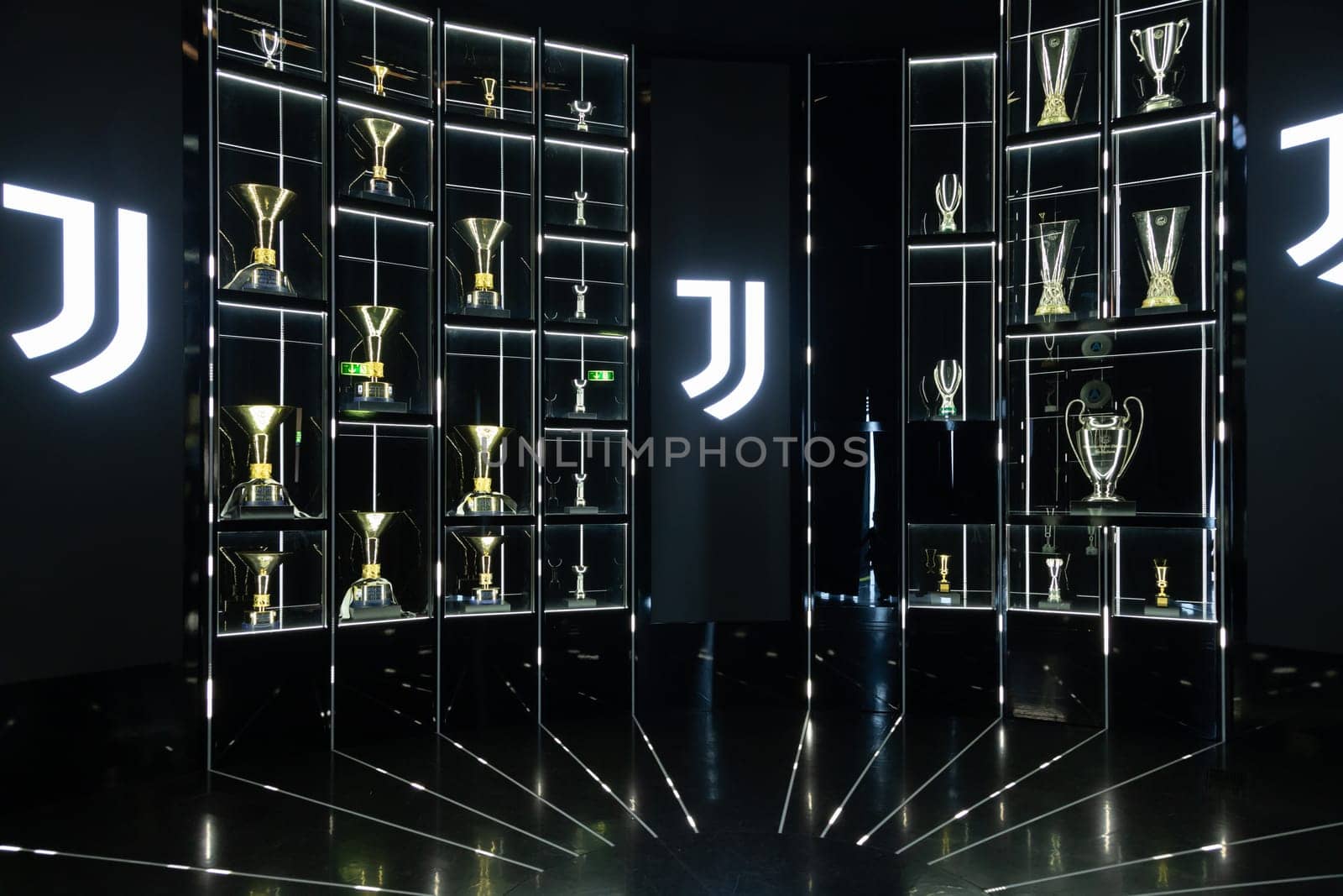 Turin, Italy - 02 March 2024. Juventus Museum interior. Champions League trophy.