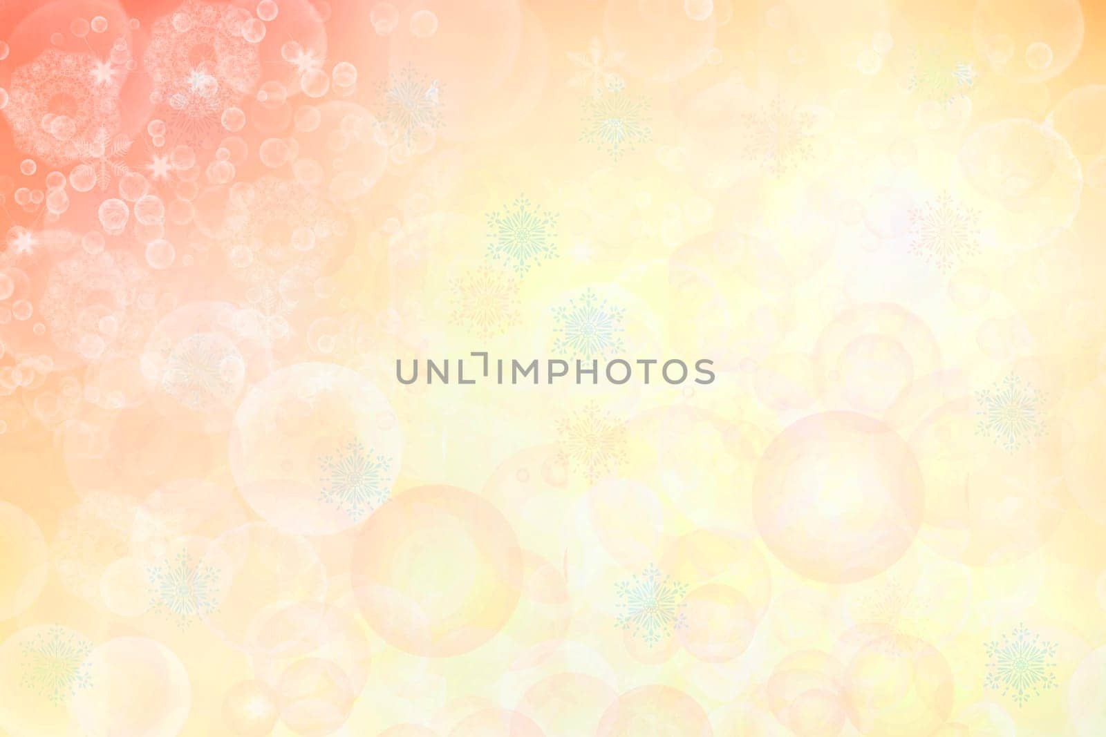 A festive abstract delicate gold yellow red orange background texture with defocused bokeh circles and stars. Card concept for Happy New Year, party invitation, valentine or other holidays.