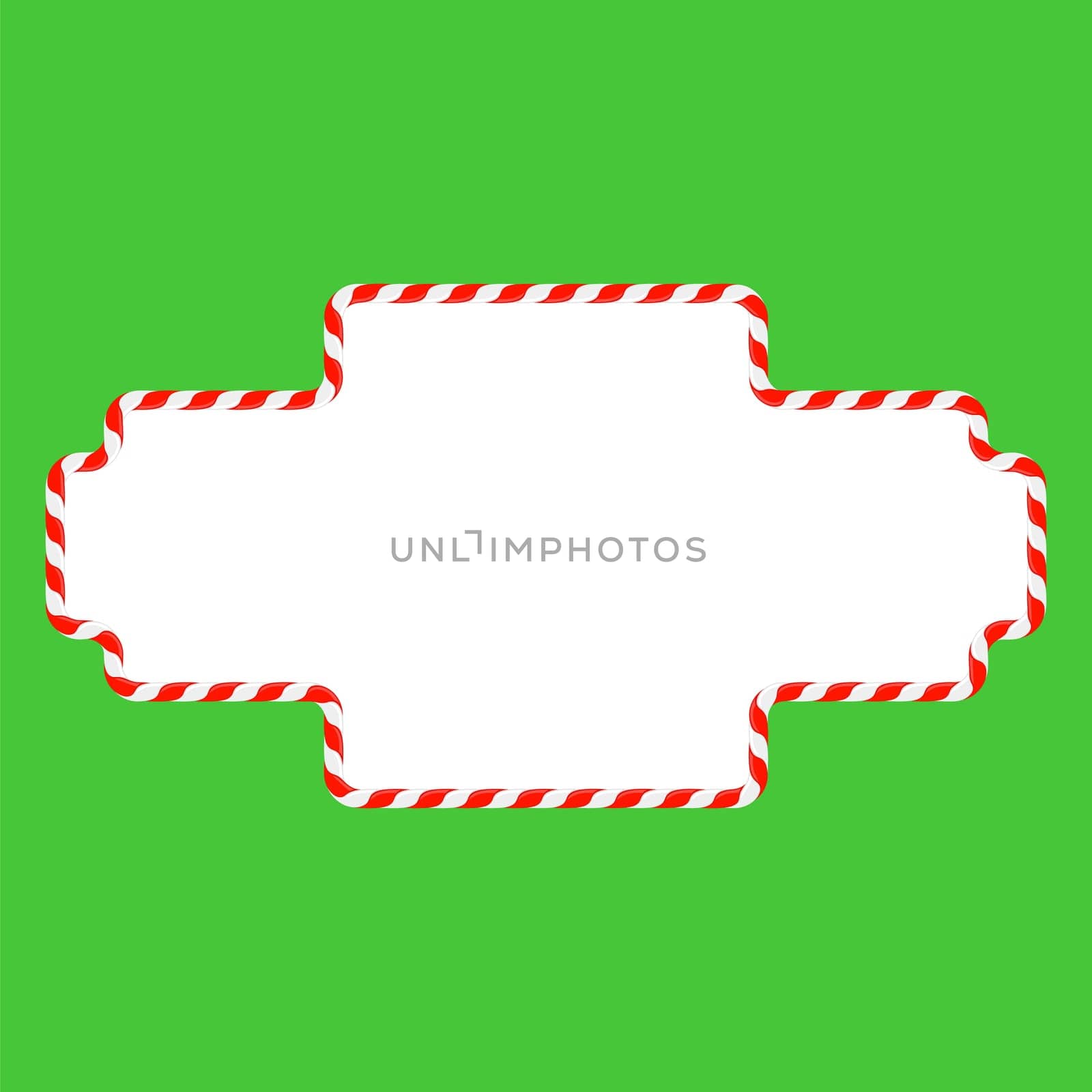 Raster Christmas candy cane frame with red and white stripes on green background. Xmas border.