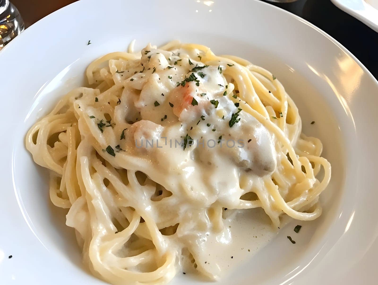 Italian Alfredo Spahetti Pasta. Creamy Penne and spaghetti Food lunch meal