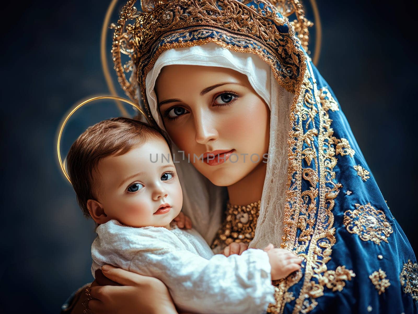 Mother of God with a baby. AI generative.