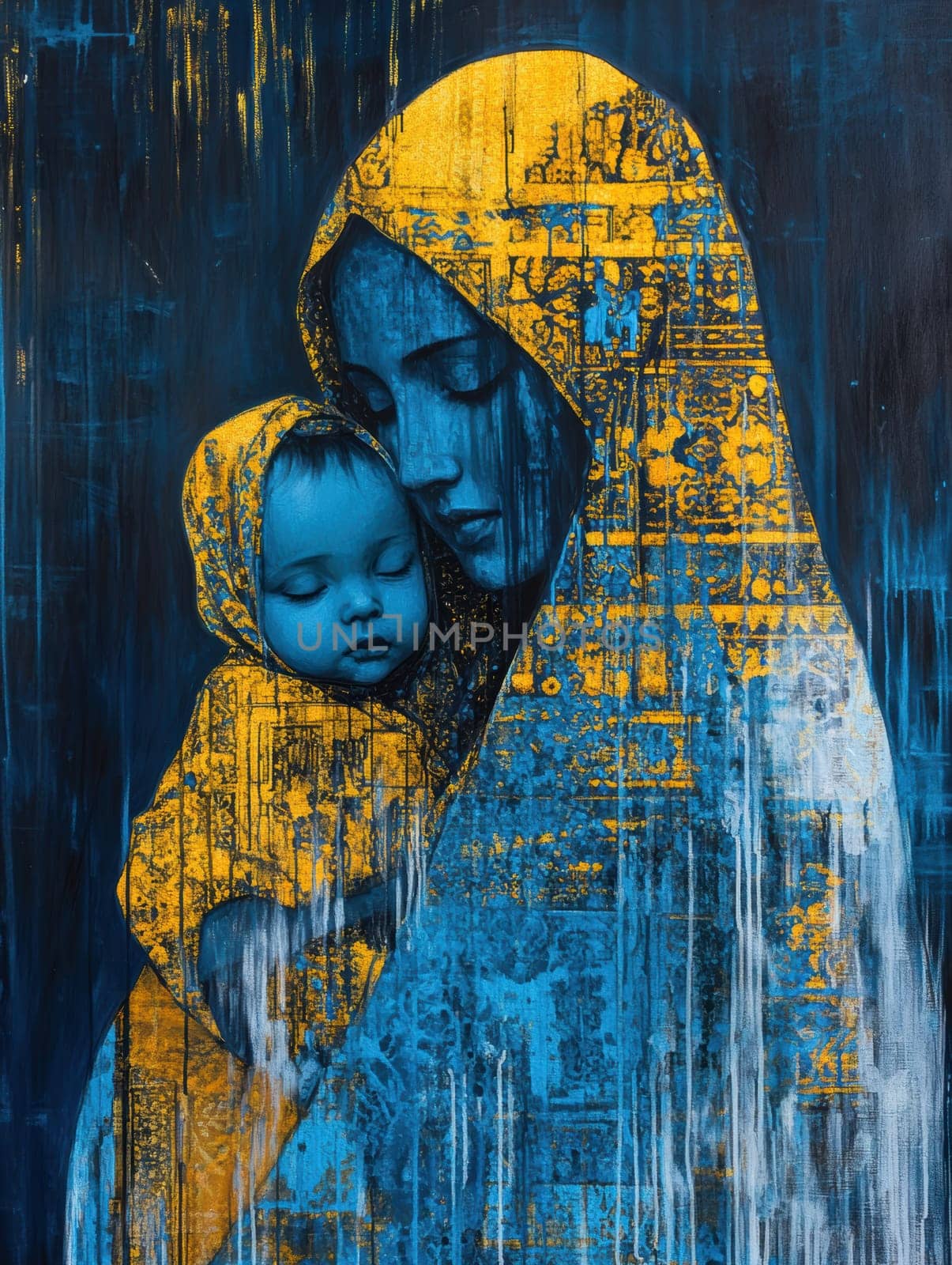 Mother of God with a baby. AI generative.