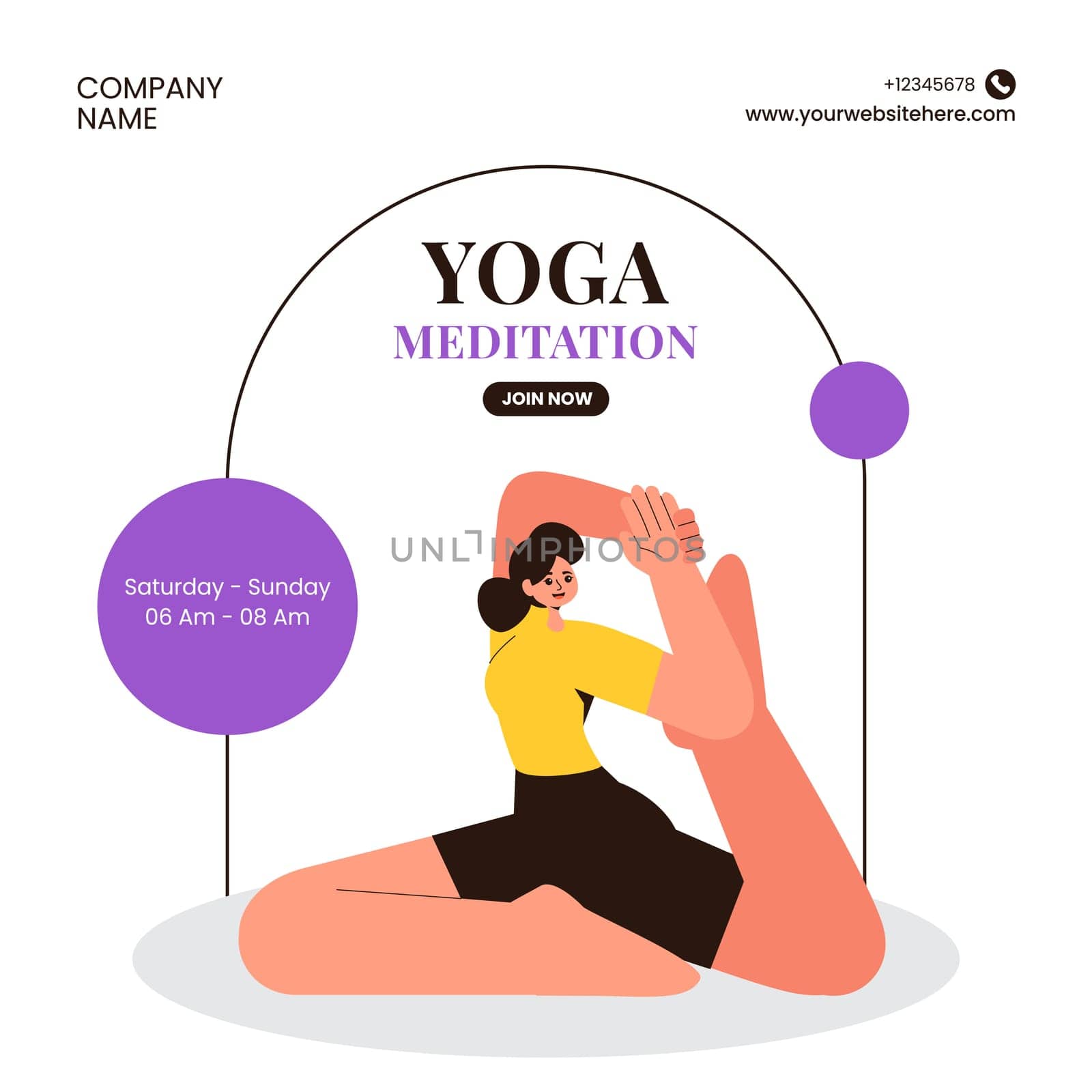 Mindful Yoga and Meditation Social Media Illustration with Hand Drawn Style