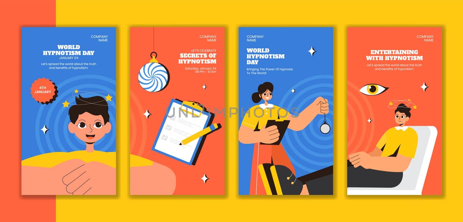 Social Media Stories Design for Hypnotism Day in Flat Hand-Drawn Style