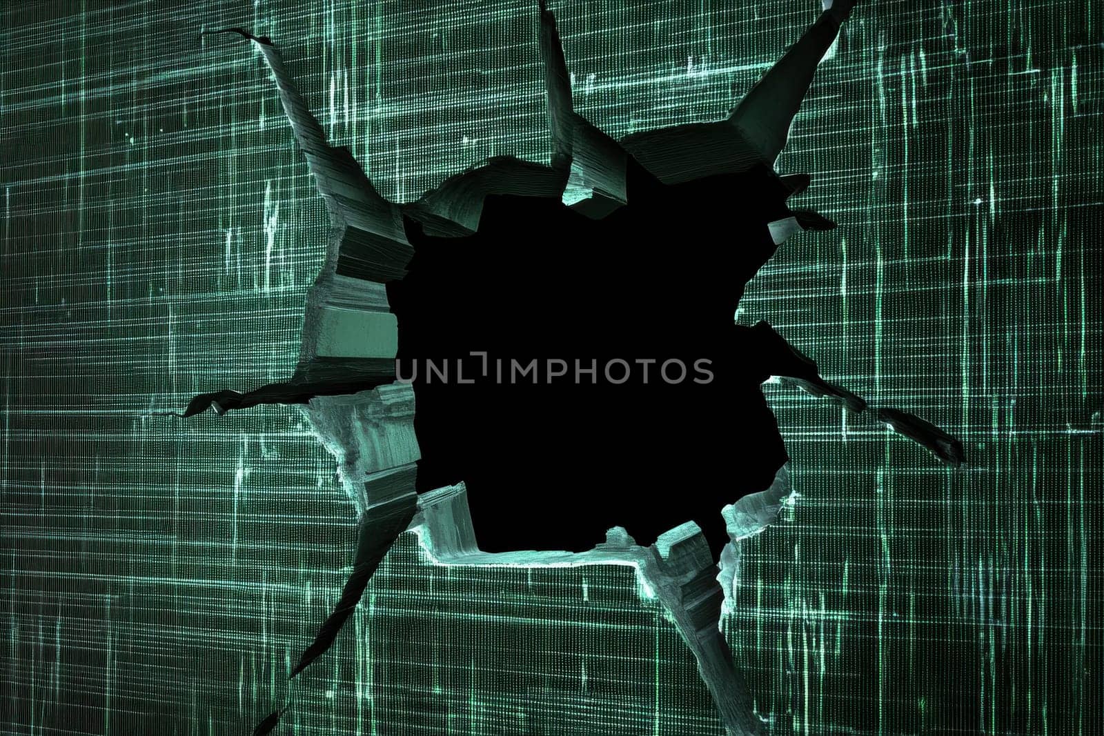 This image depicts a visual representation of a cracked digital screen, symbolizing vulnerabilities in cybersecurity. It highlights the risks associated with data protection and firewall breaches.