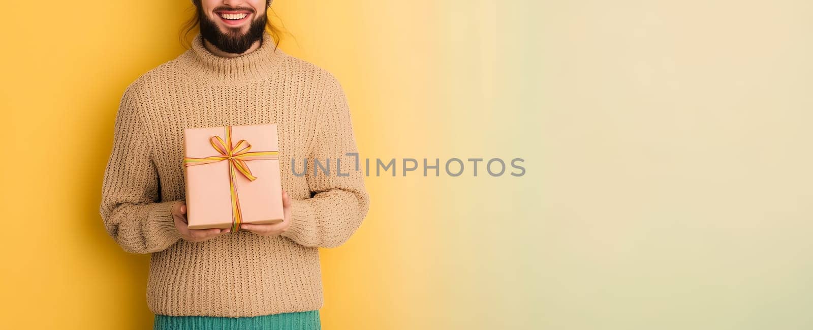 Man holding a gift, expressing love and care.