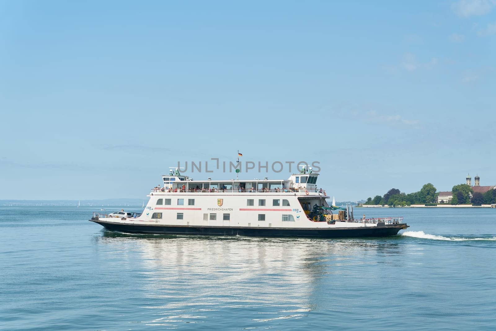 The Friedrichshafen ferry during the journey on Lake Constance, Bodensee from Friedrichshafen in Germany to Romanshorn in Switzerland