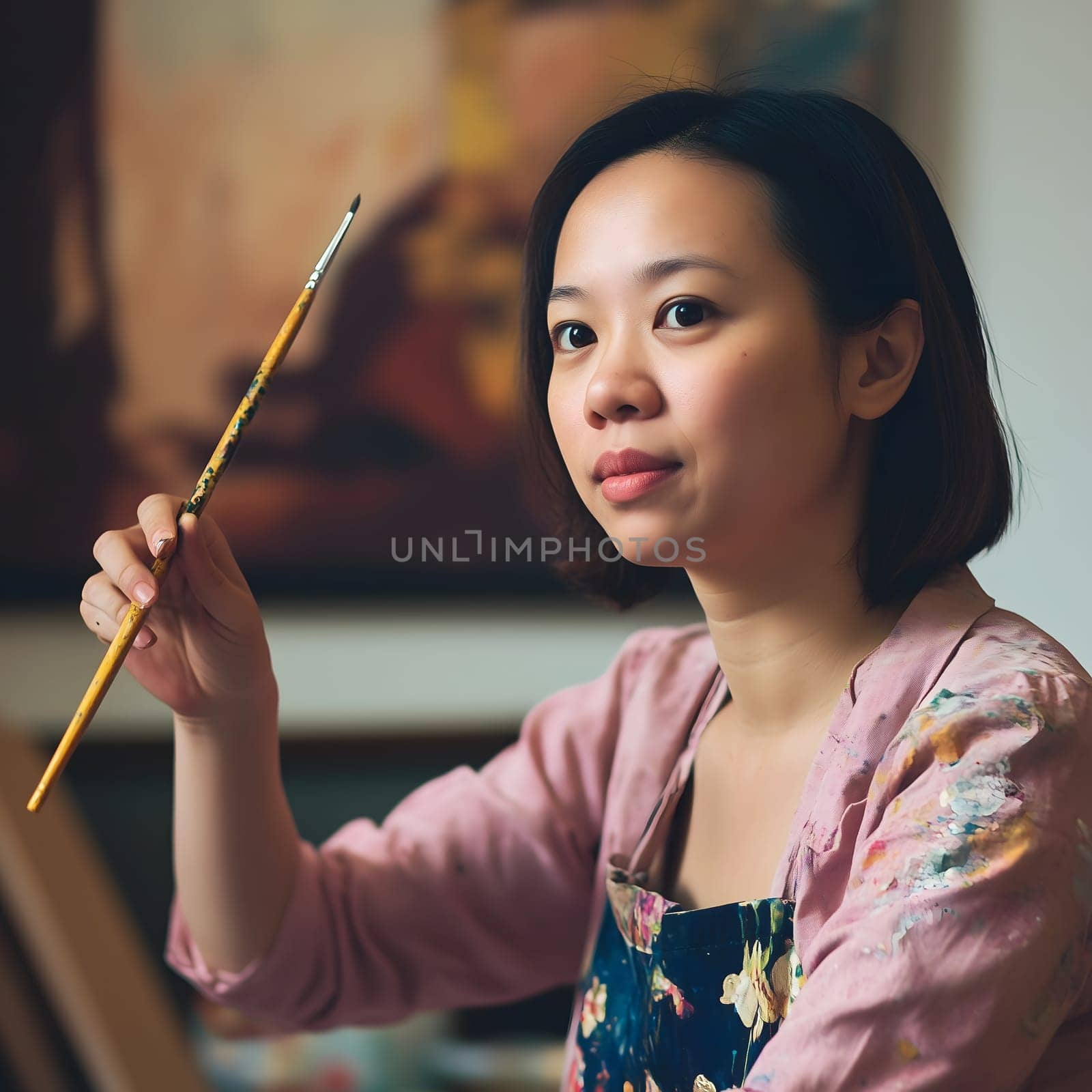 Creative Woman Female Artist Painter. Art Lady Painting a canvas