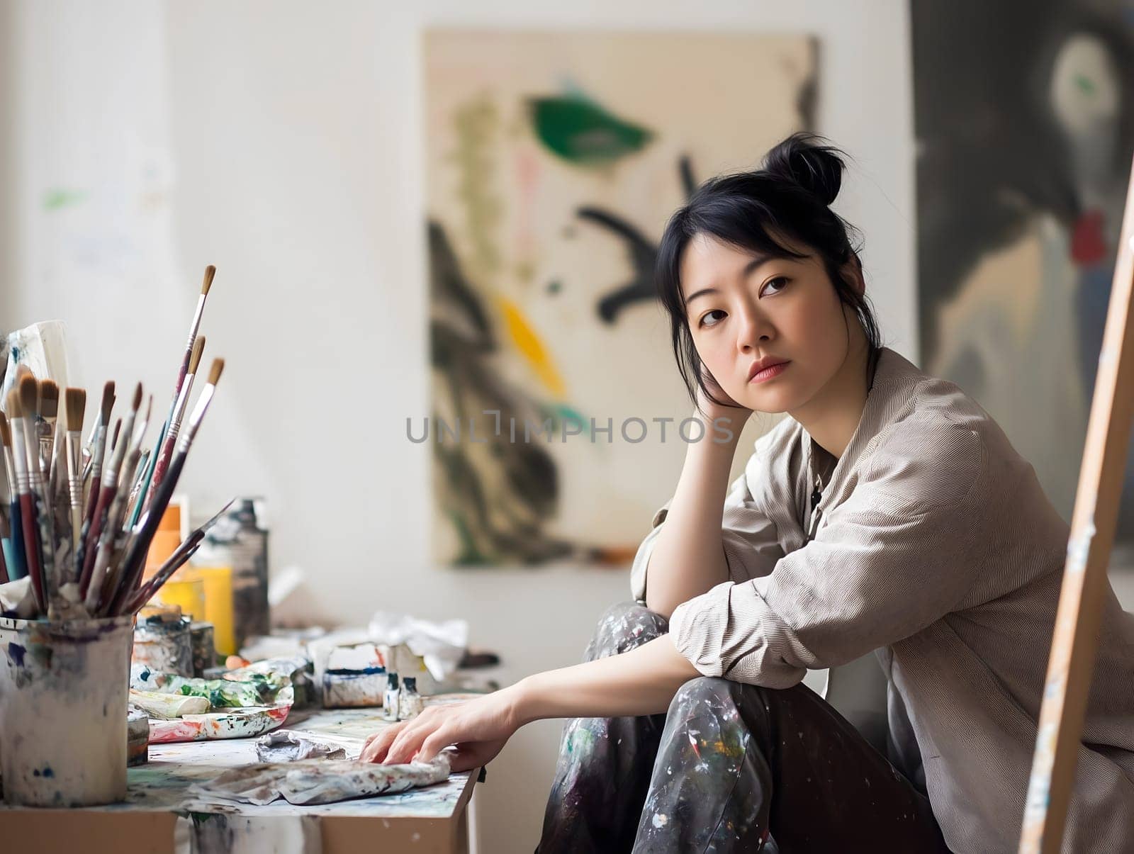Creative Woman Female Artist Painter. Art Lady Painting a canvas