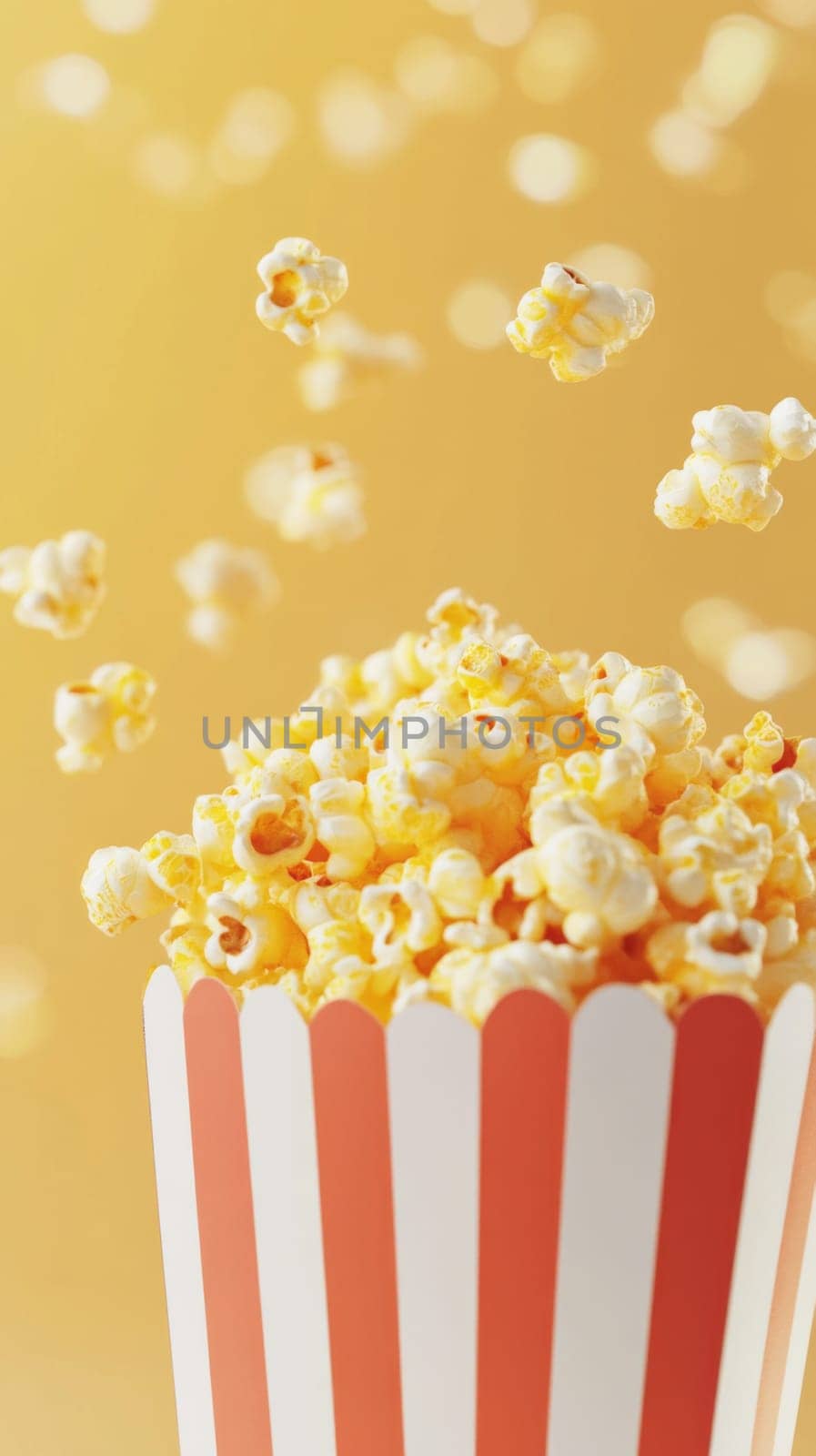 Popcorn in paper cup on pristine solid color background, fun party concept, AI Generated