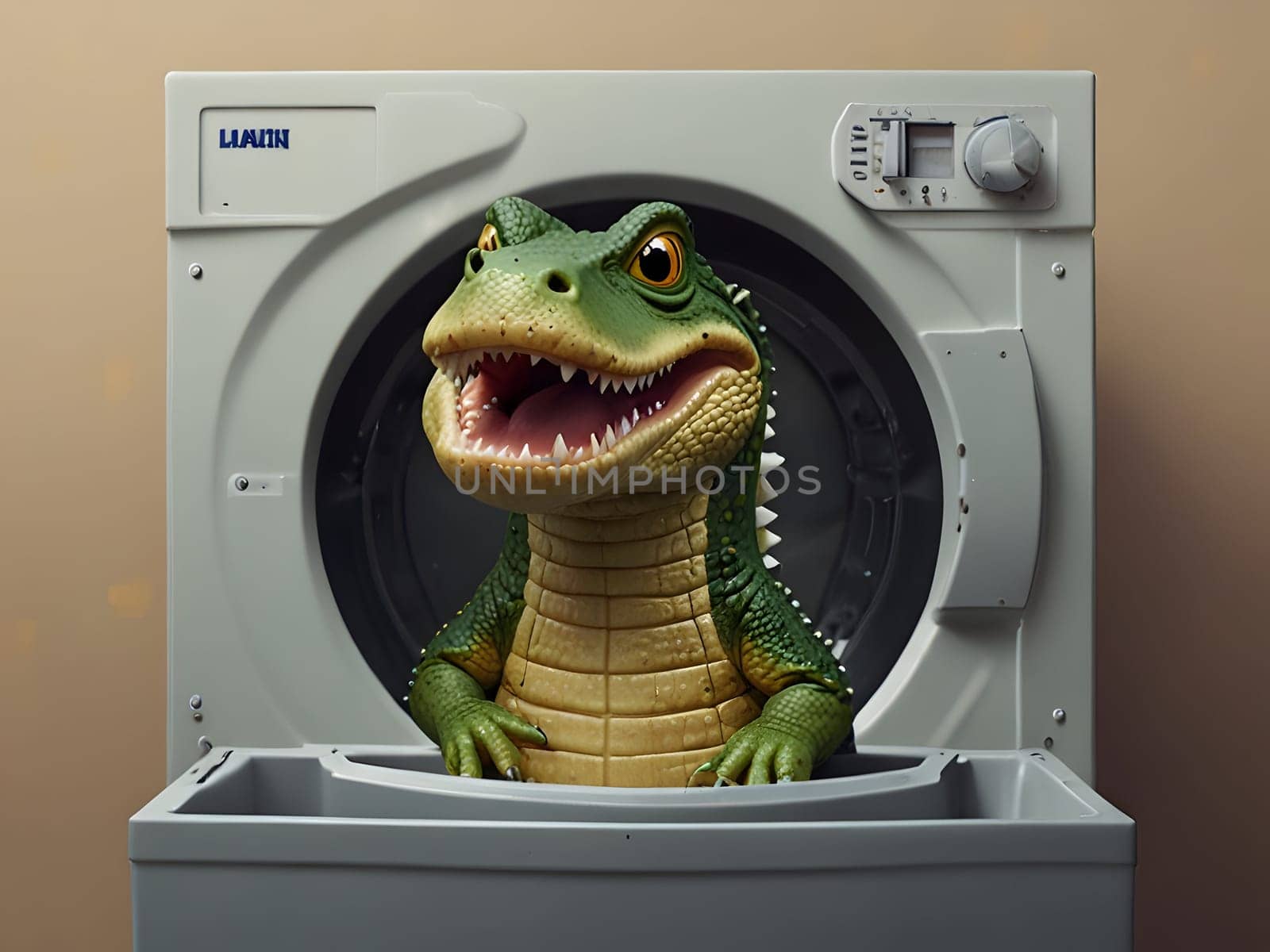 Funny crocodile in the washing machine