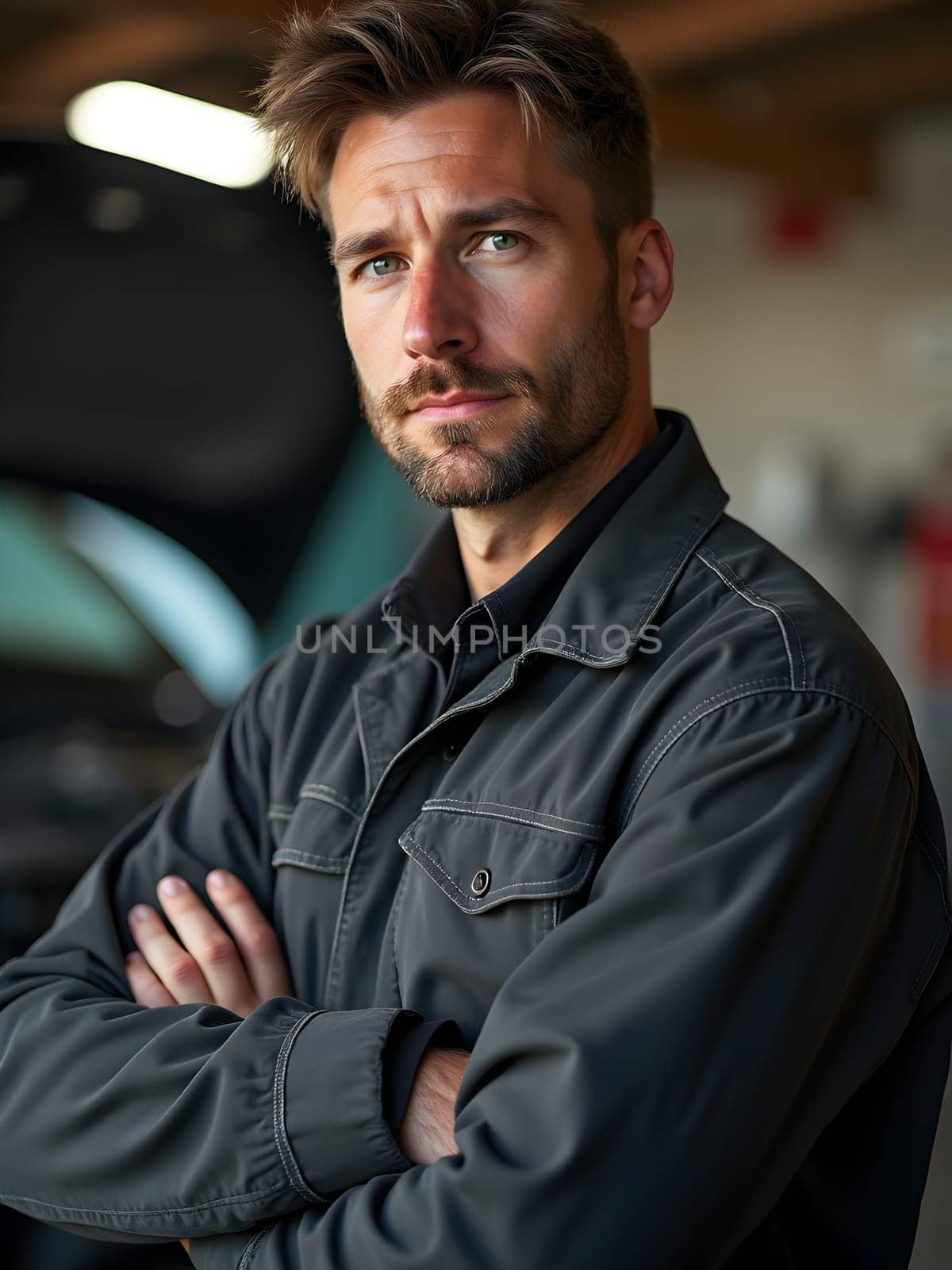 Handsome mechanic in the garage