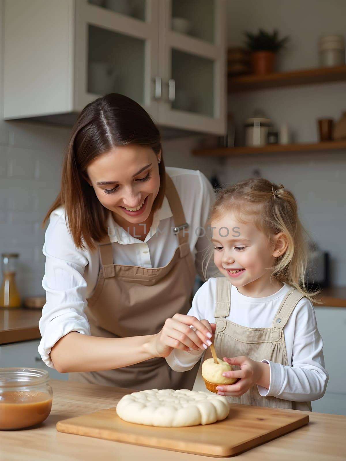 Mom with daughter baking at home