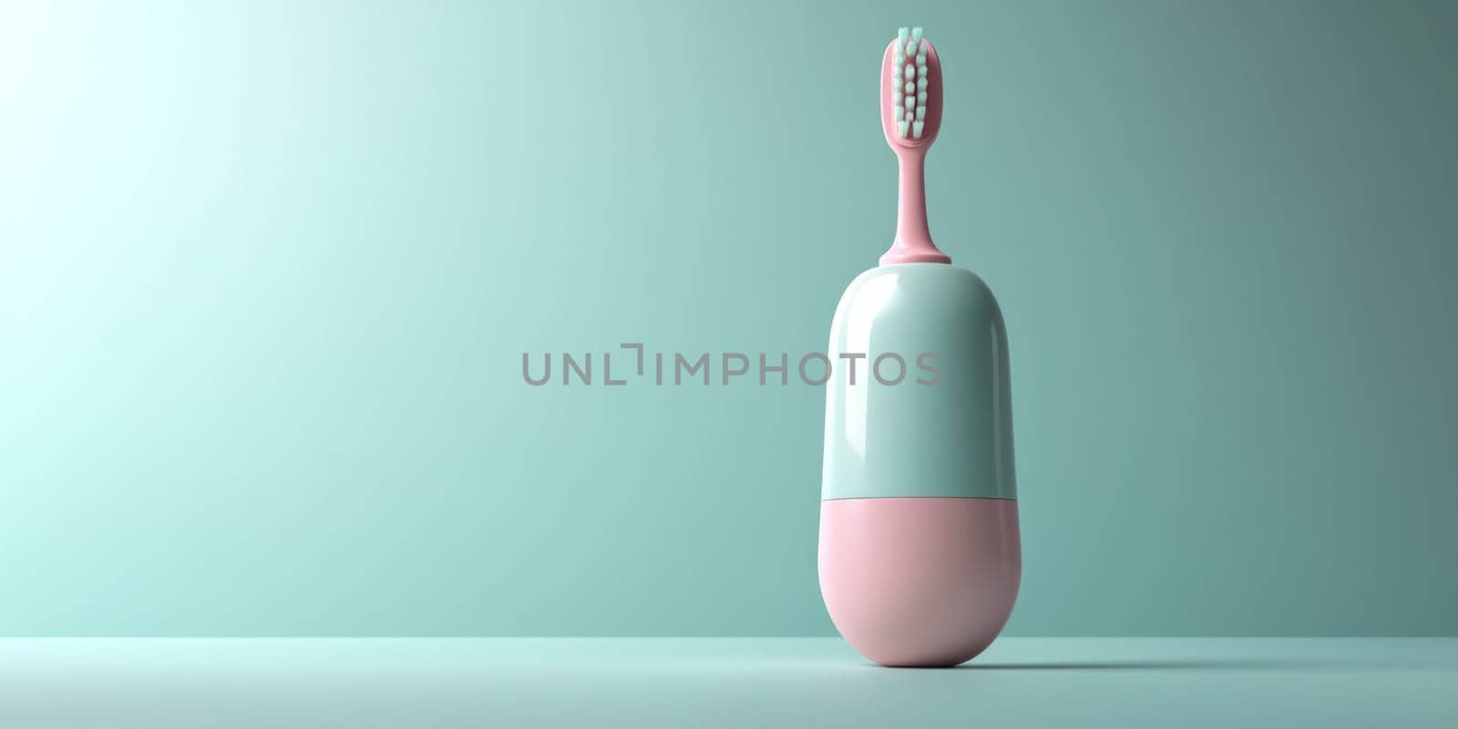 Toothbrush, simplified, thick and short, in pastel colors on a light blue background