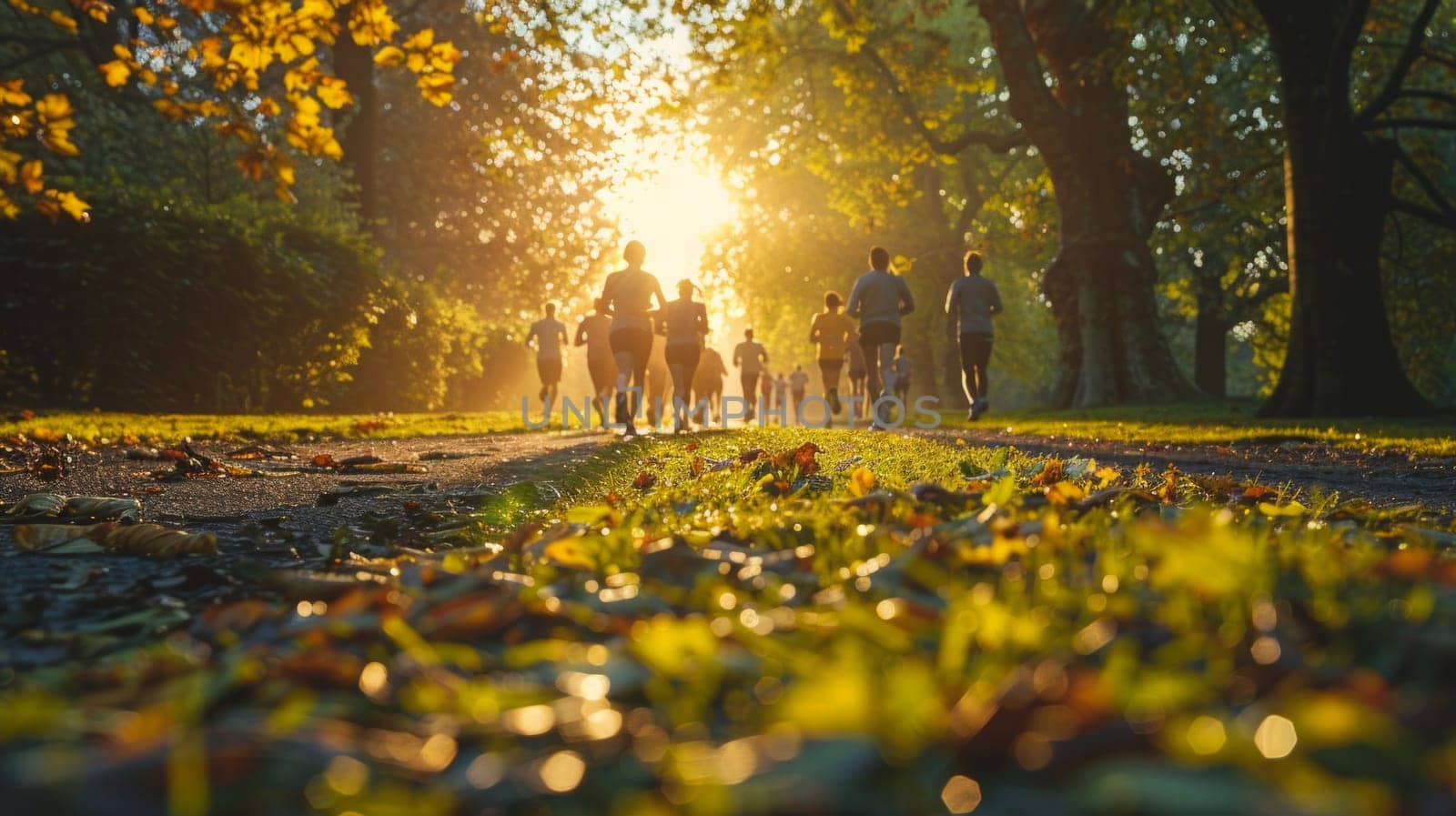 Group of people jogging in the park on a sunny day.fitness and healthy lifestyle concept