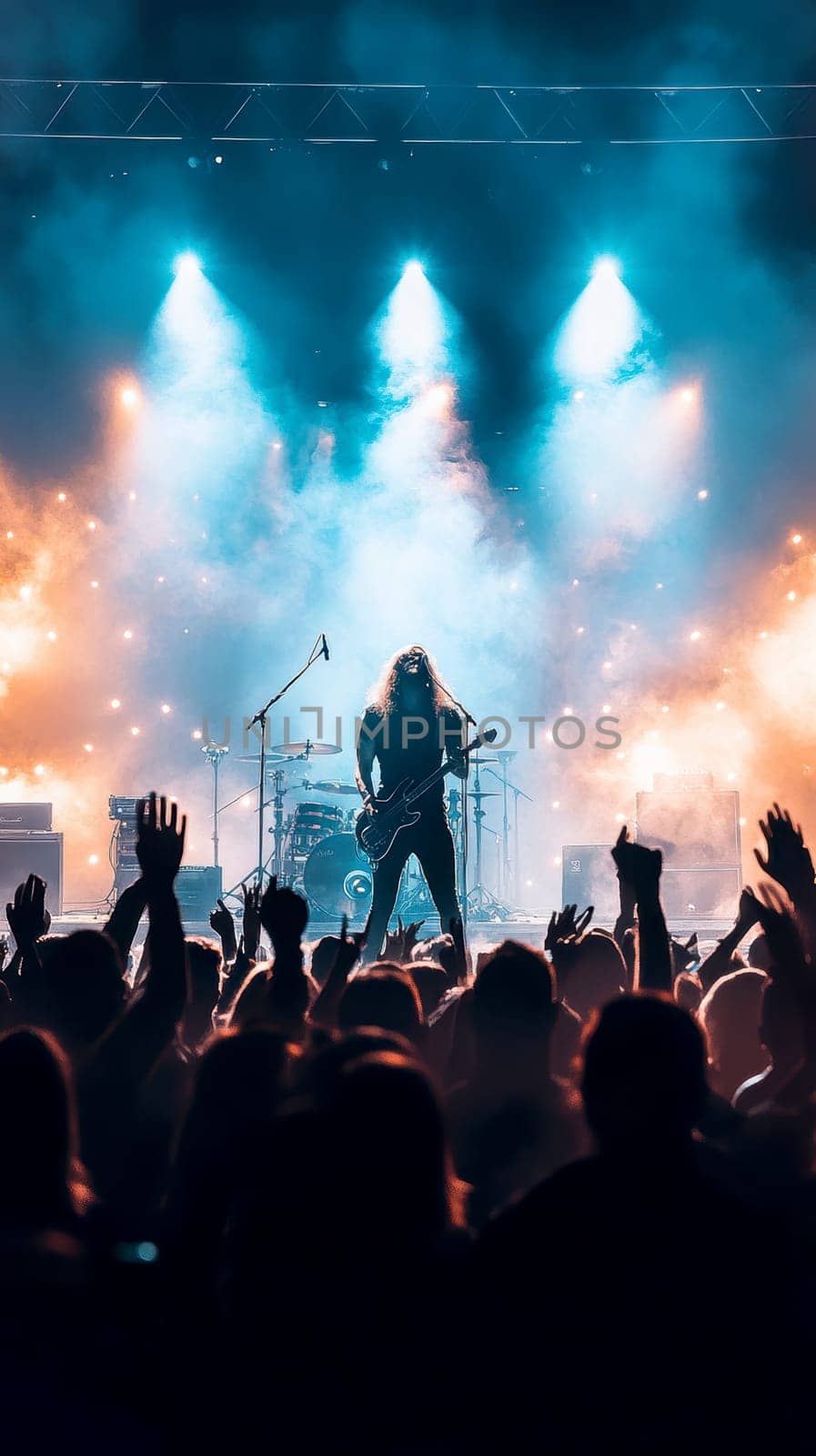 rock concert taking place in a small, intimate concert hall. AI generative.