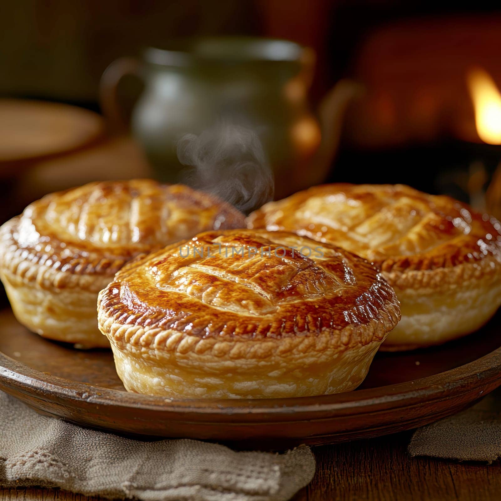 Freshly baked pies with filling. AI generative.