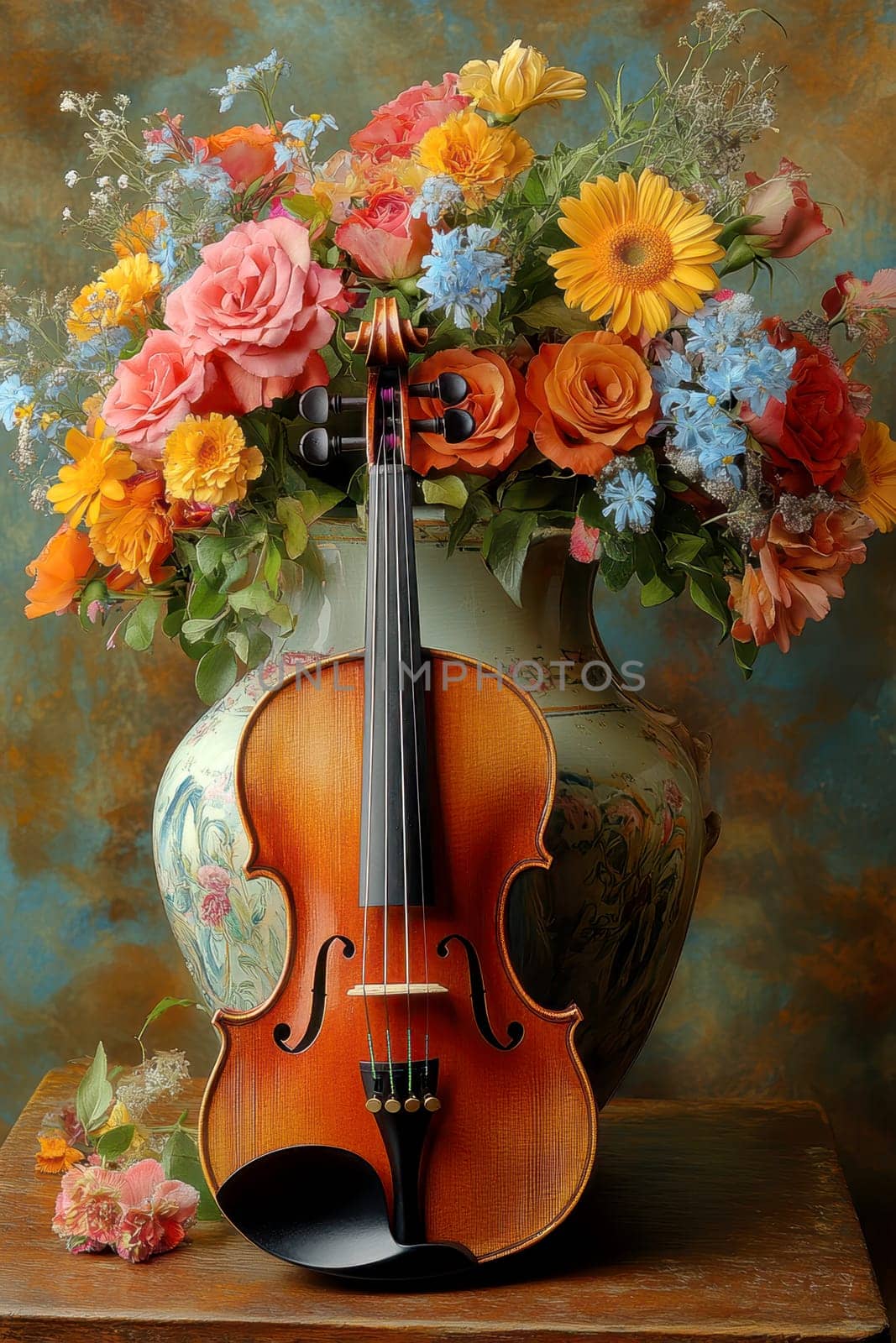 a classic wooden violin. AI generative.