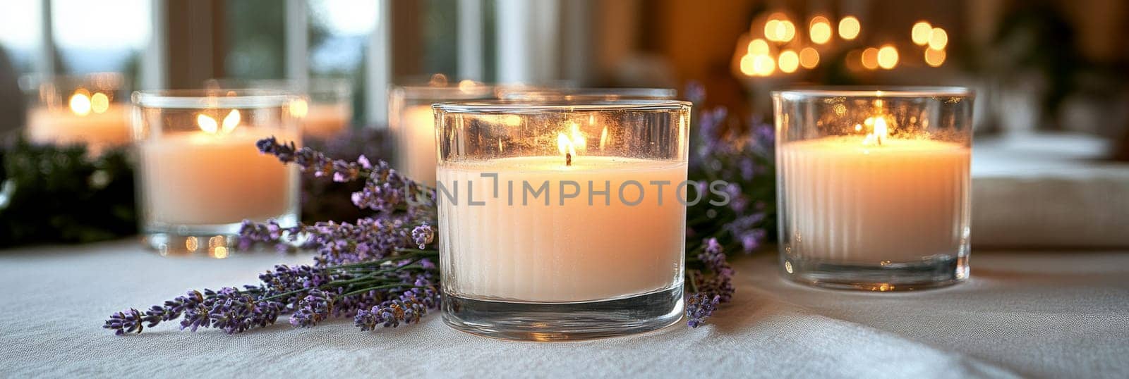 romantic setting featuring sprigs of lavender. AI generative.