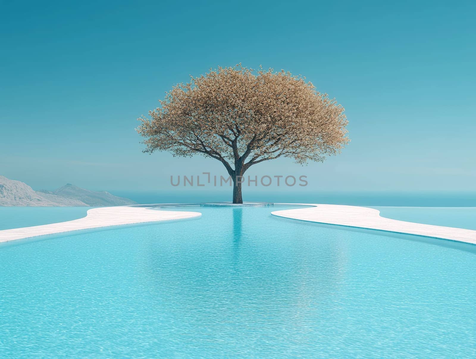Tourist apartments in Greece on the seashore.AI generative.