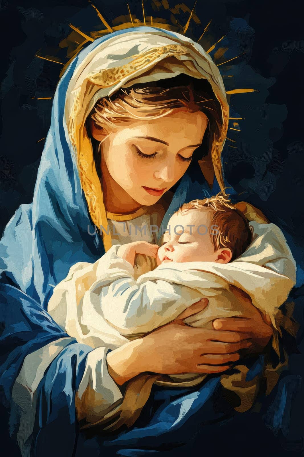 Mother of God with a baby. AI generative.