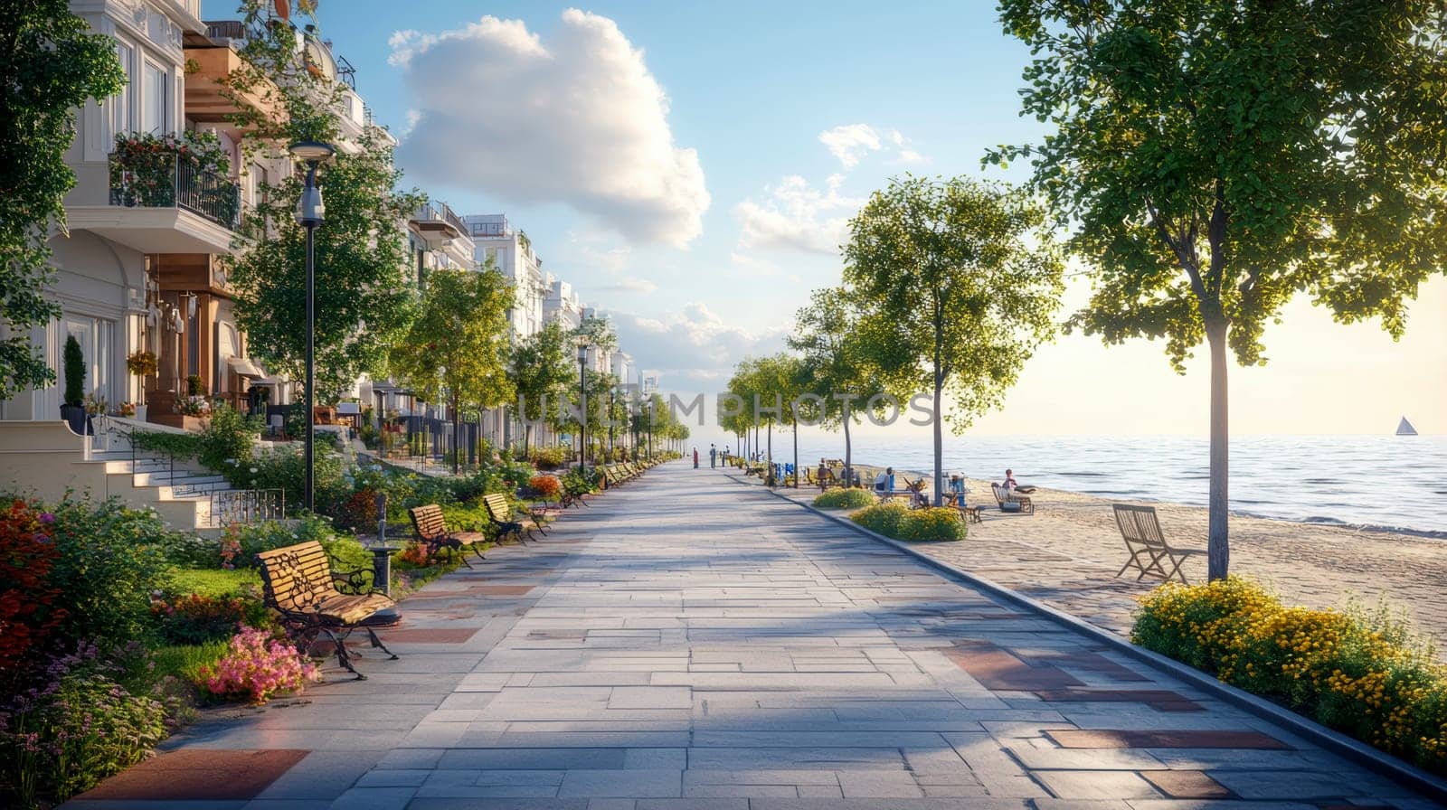 Tourist apartments in Greece on the seashore.AI generative.