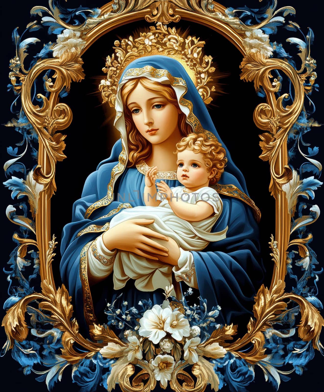 Mother of God with a baby. AI generative.