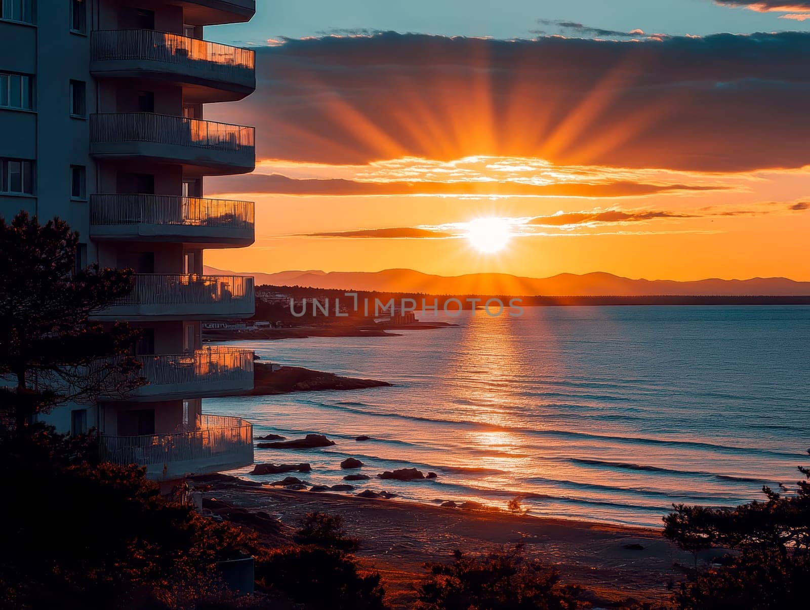 Tourist apartments in Greece on the seashore.AI generative.
