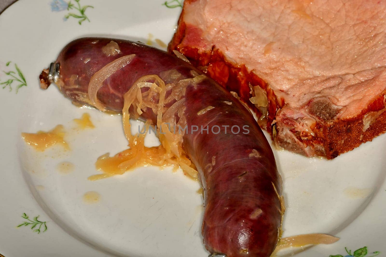 blood sausage and cured cooked pork from the cutlet string