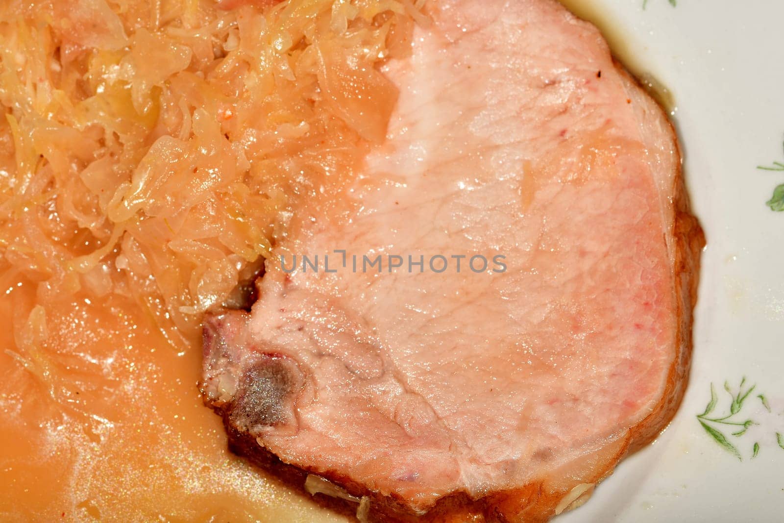 cured cooked pork from the cutlet string and sauerkraut