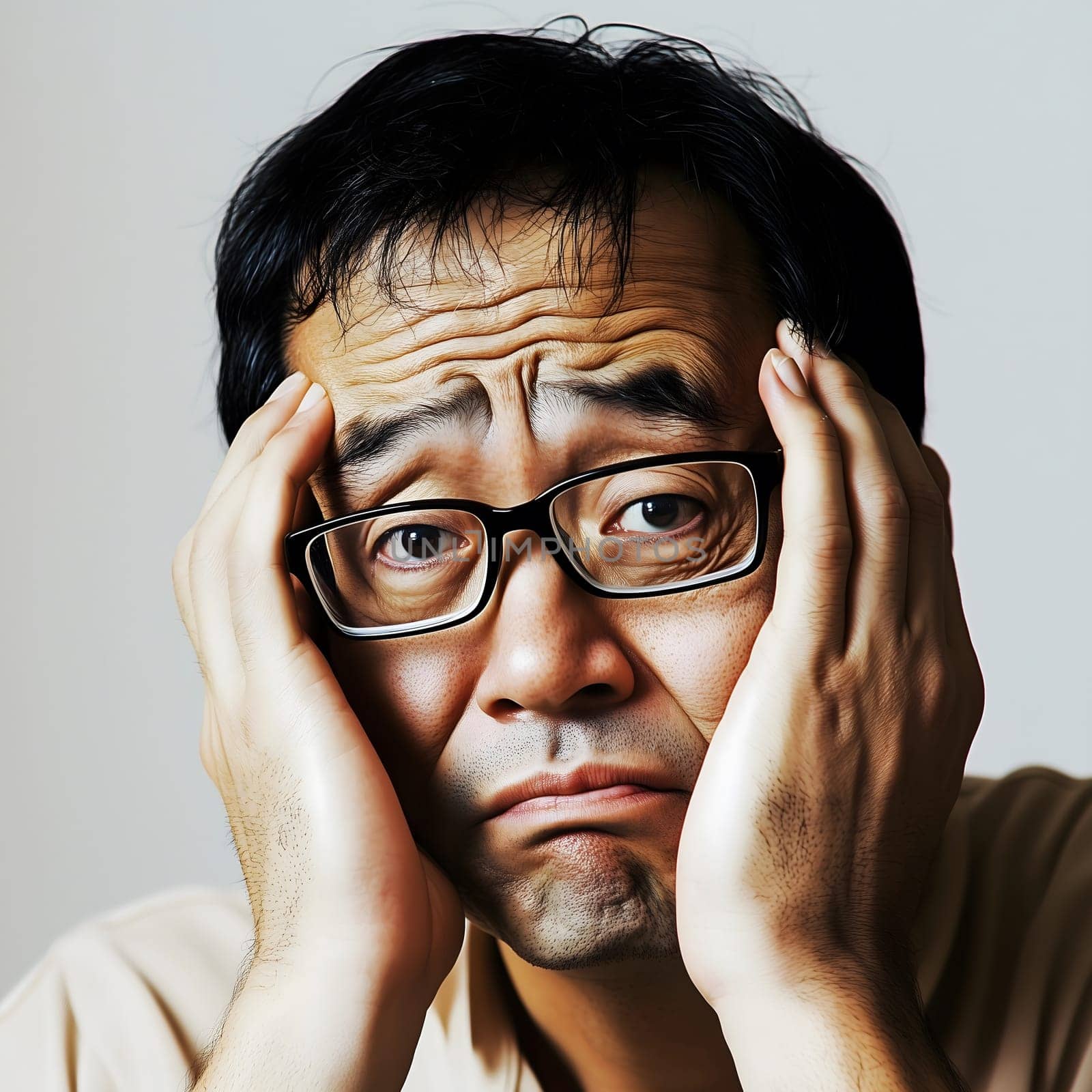 Worried unhappy Asian Man. Male Worry .Thoughtful expression Guy