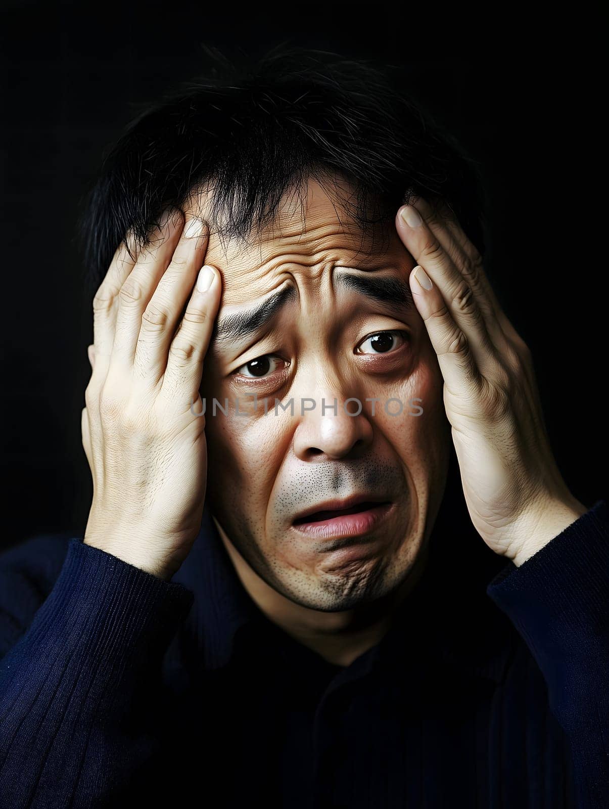 Worried unhappy Asian Man. Male Worry .Thoughtful expression Guy