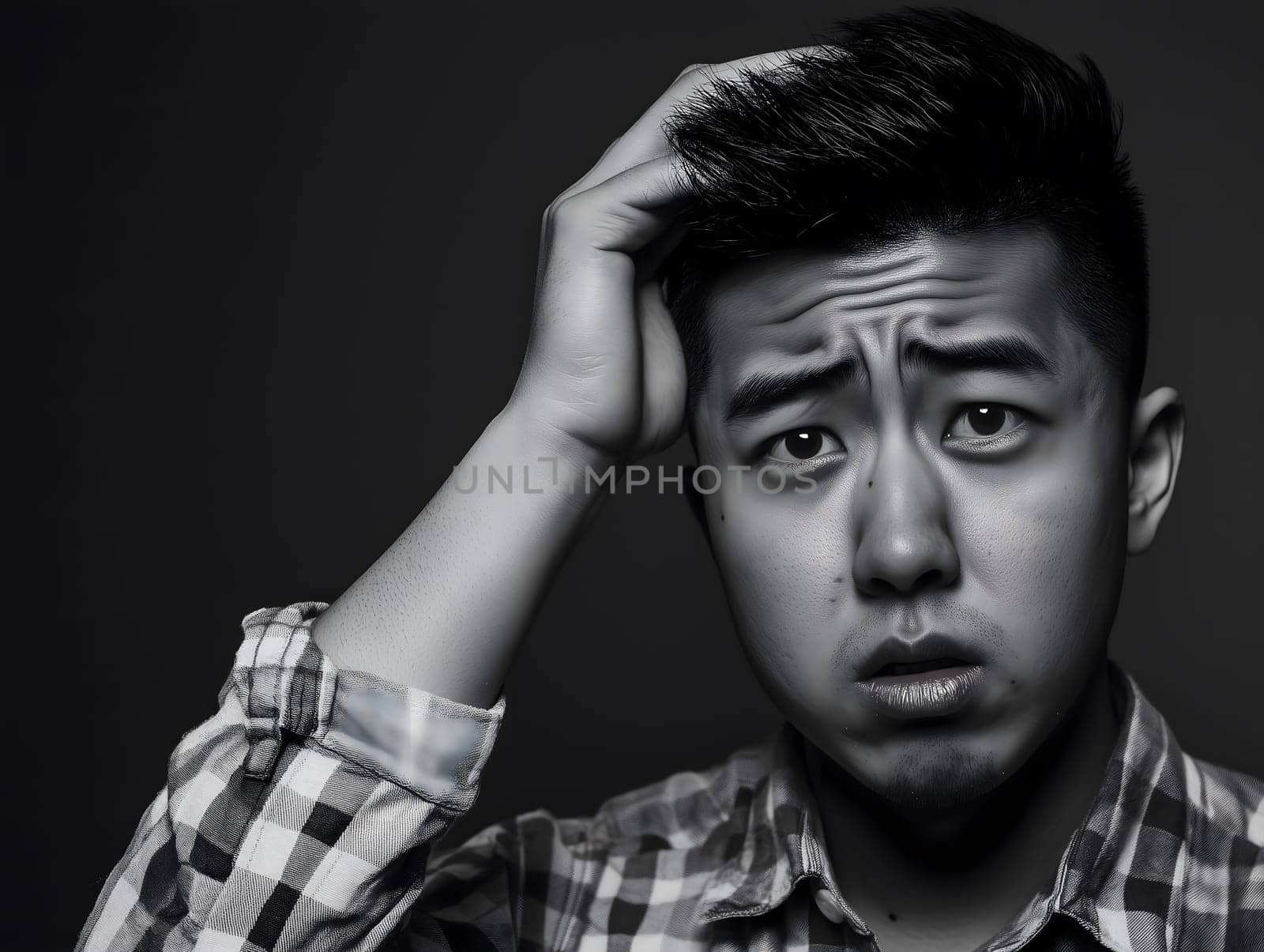 Worried unhappy Asian Man. Male Worry .Thoughtful expression Guy