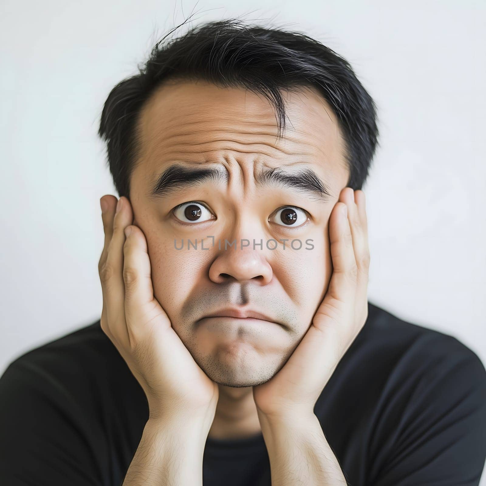 Worried unhappy Asian Man. Male Worry .Thoughtful expression Guy