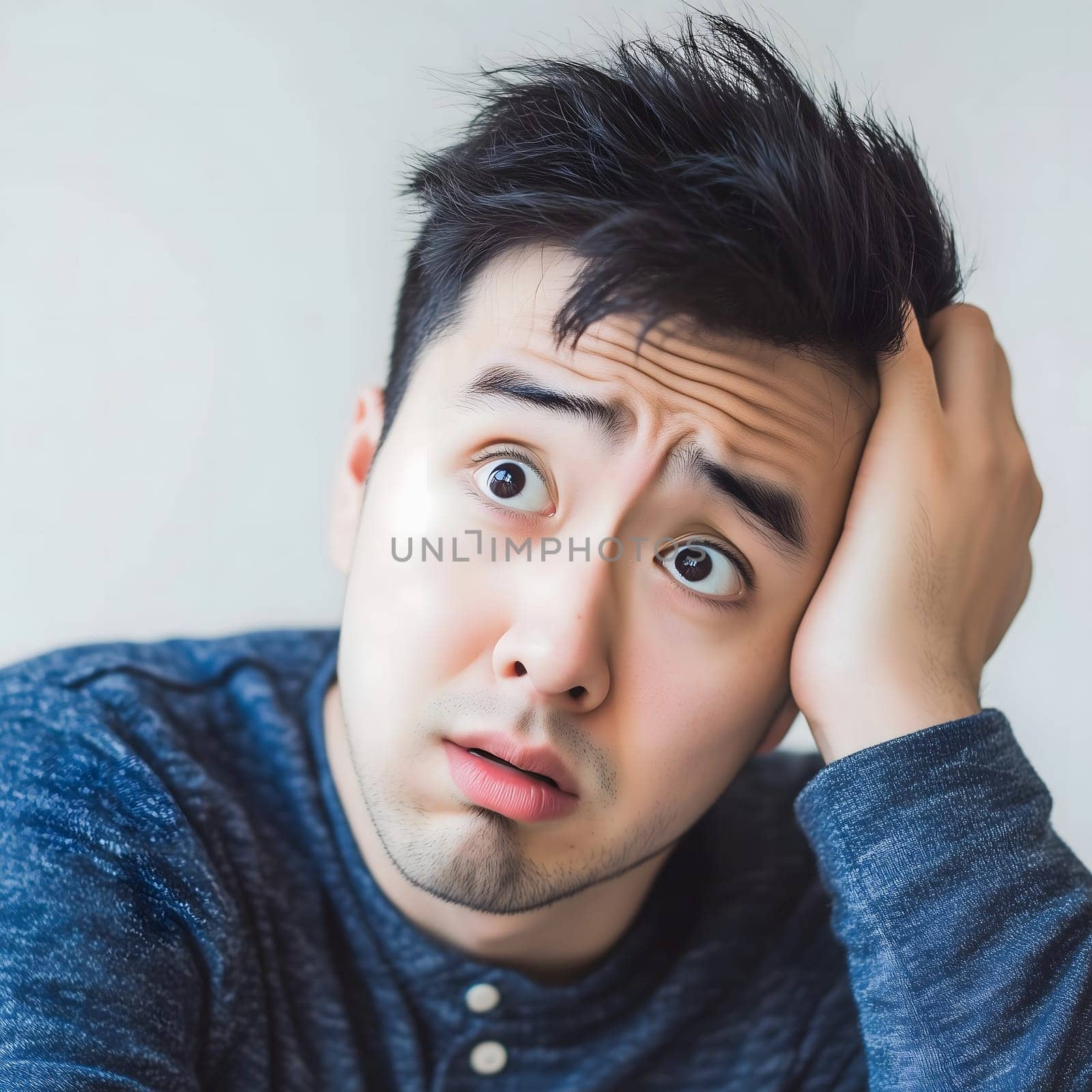 Worried unhappy Asian Man. Male Worry .Thoughtful expression Guy