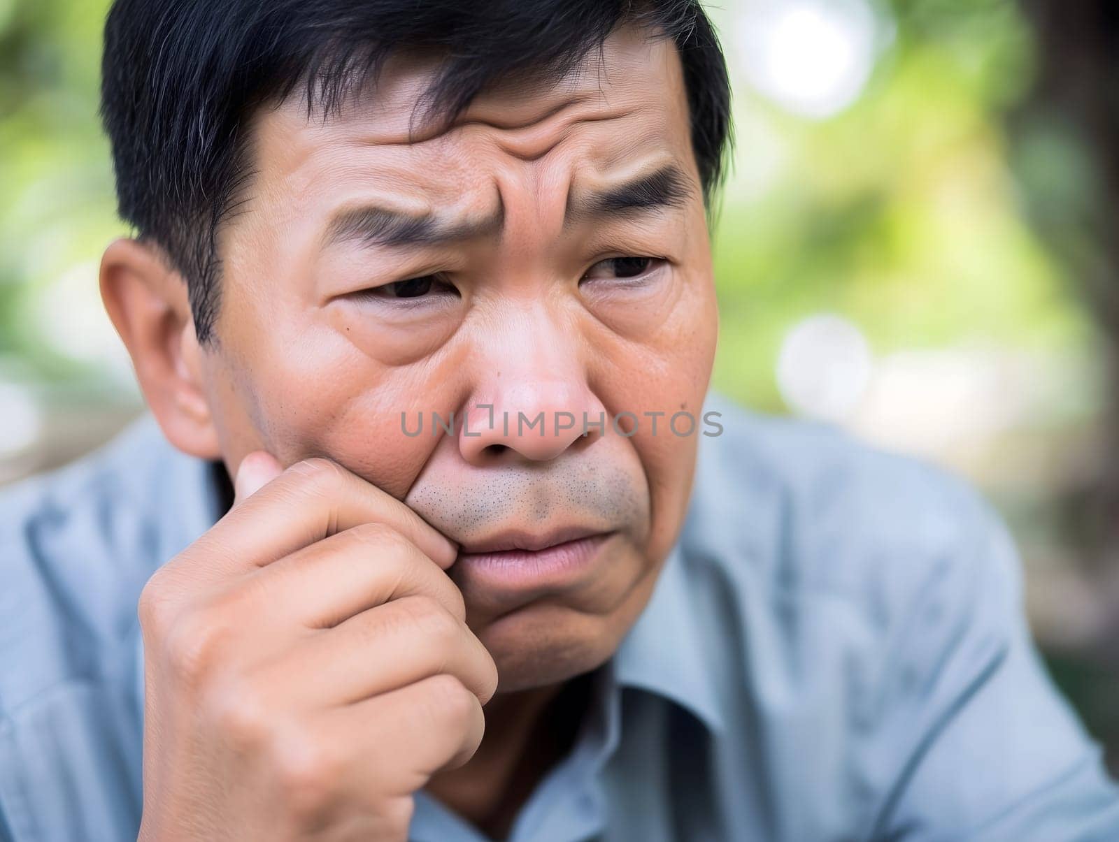 Worried unhappy Asian Man. Male Worry .Thoughtful expression Guy