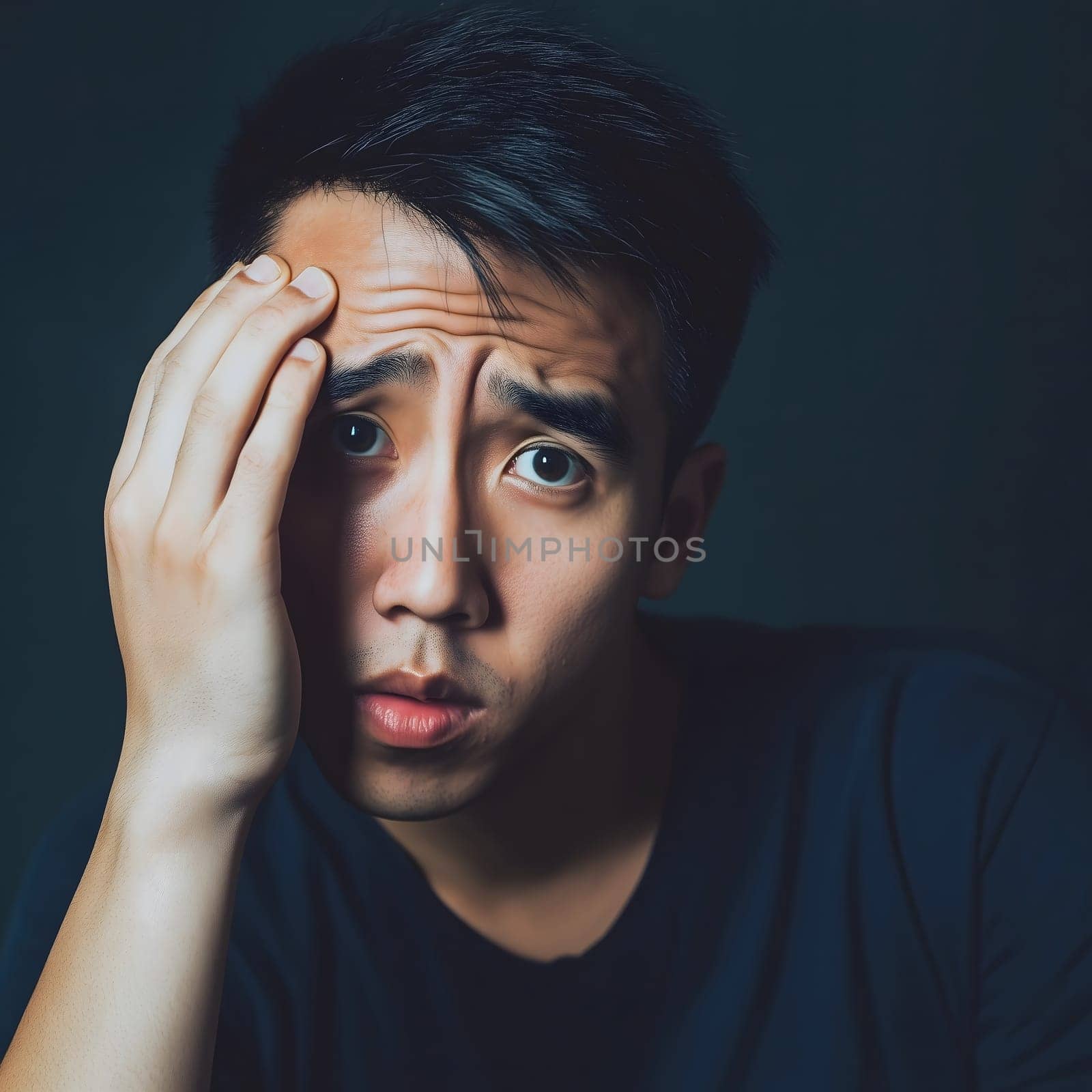 Worried unhappy Asian Man. Male Worry .Thoughtful expression Guy