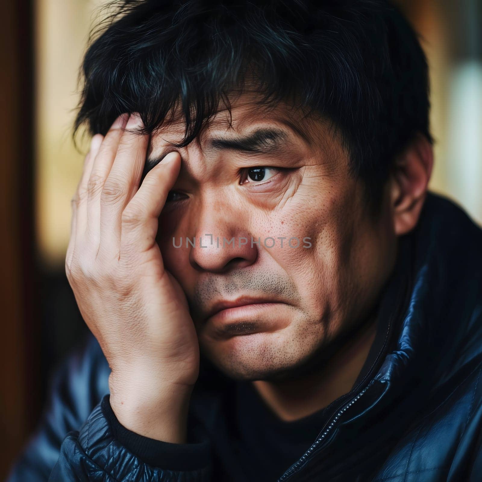 Worried unhappy Asian Man. Male Worry .Thoughtful expression Guy