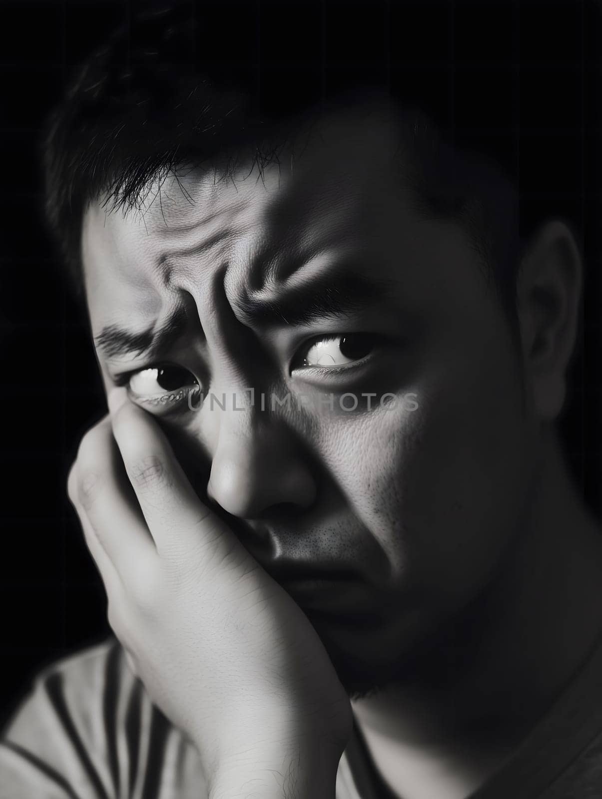 Worried unhappy Asian Man. Male Worry .Thoughtful expression Guy